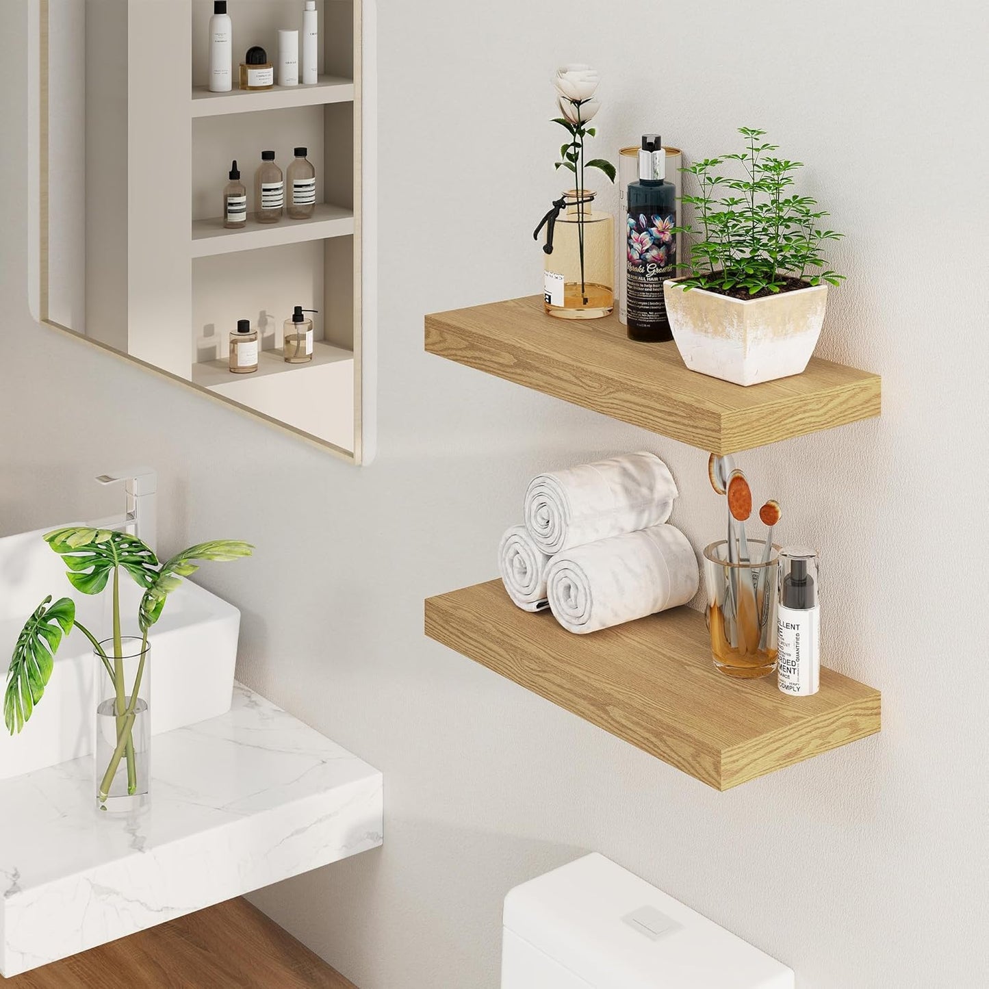 Floating Shelves for Wall, 8 Inch Deep Floating Shelves, 24"W x 8"D Wall Shelves Set of 2, Rustic Wood Floating Shelf for Home Decor, Deep Storage Shelves for Kitchen, Bedroom, Living Room