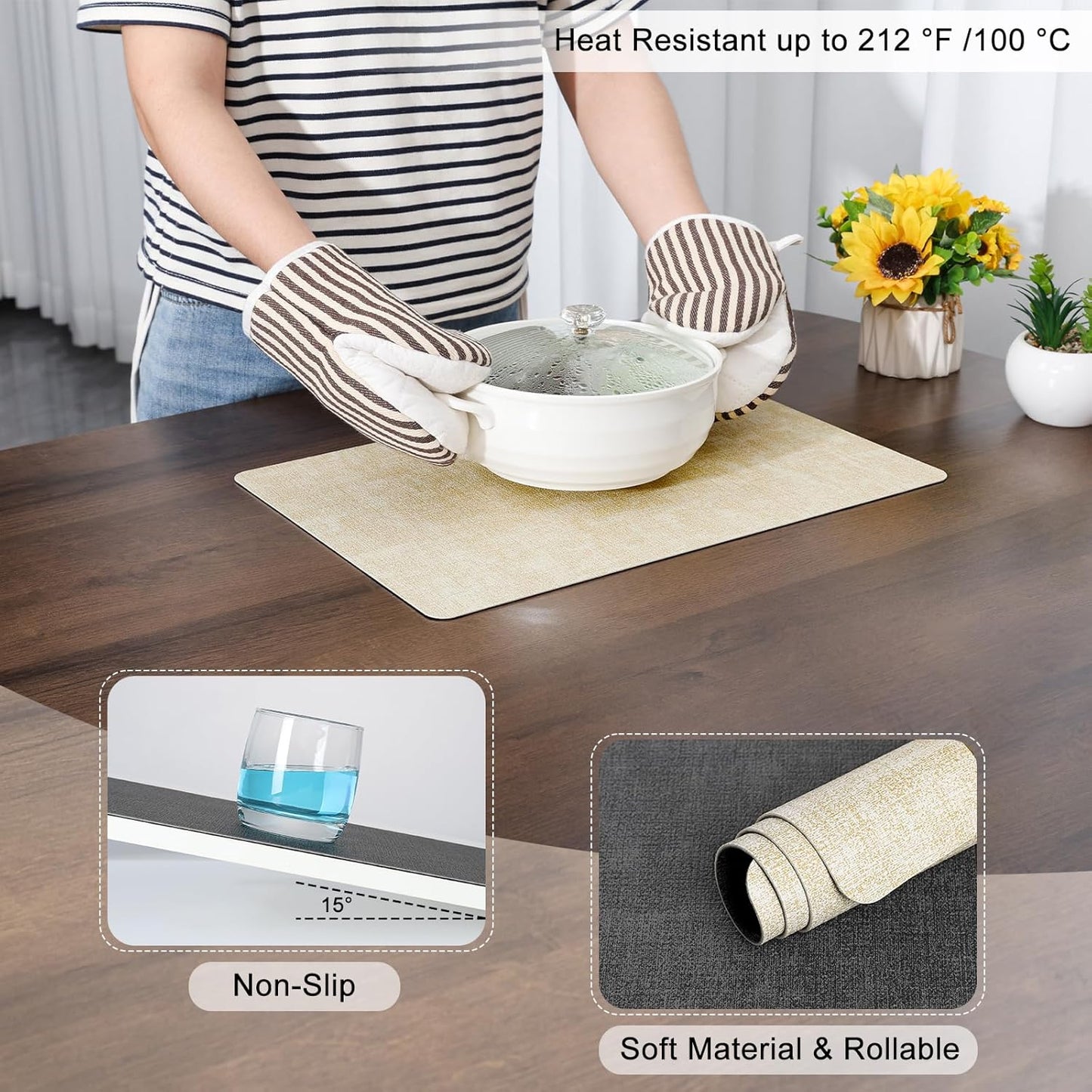 Myir JUN Dual Sided Placemats, Faux Leather Set of 4 for Dining Table Indoor Outdoor, Square Non-Slip Washable Table Mats (Gray Cream-White)