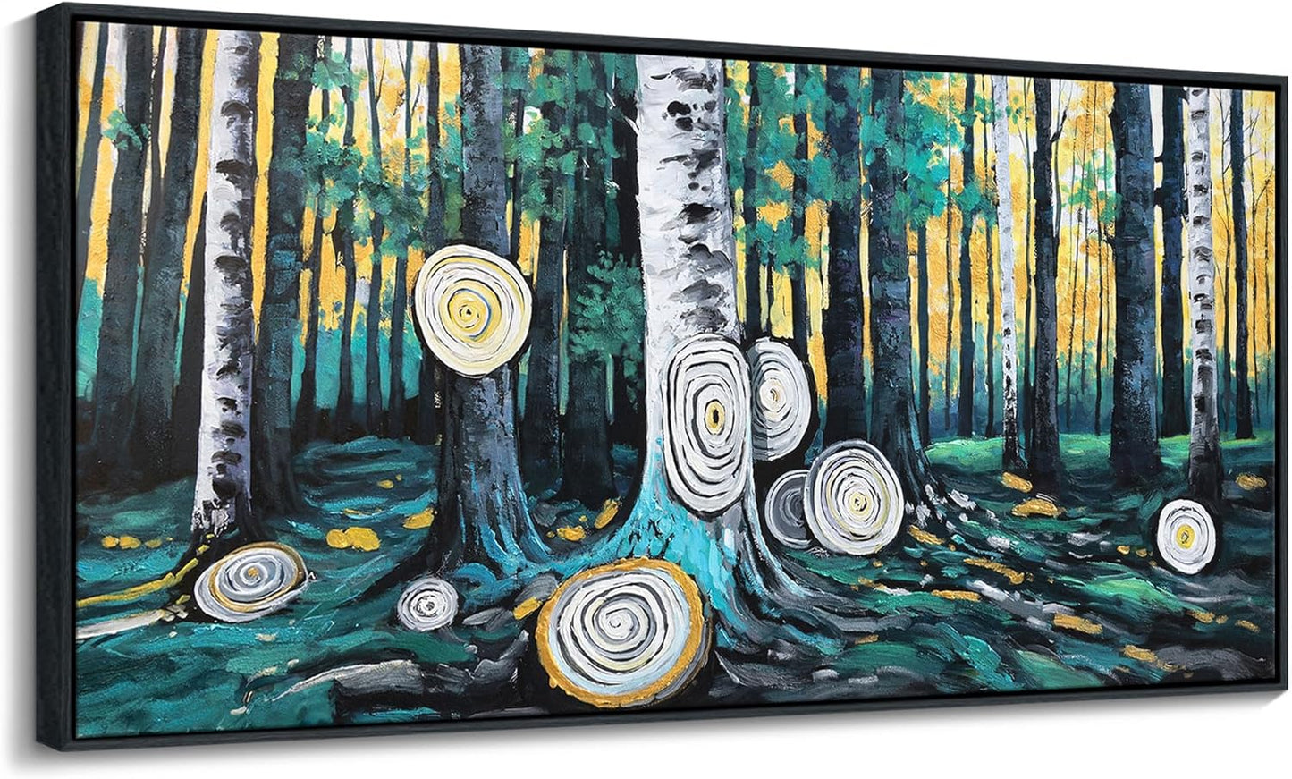 QZQCBLC Large Canvas Wall Art - Gray Green Yellow Forest Paintings Artwork Abstract Tree Ring Landscape Pictures for Living room Bedroom kitchen Home Office Decor 24"X48"