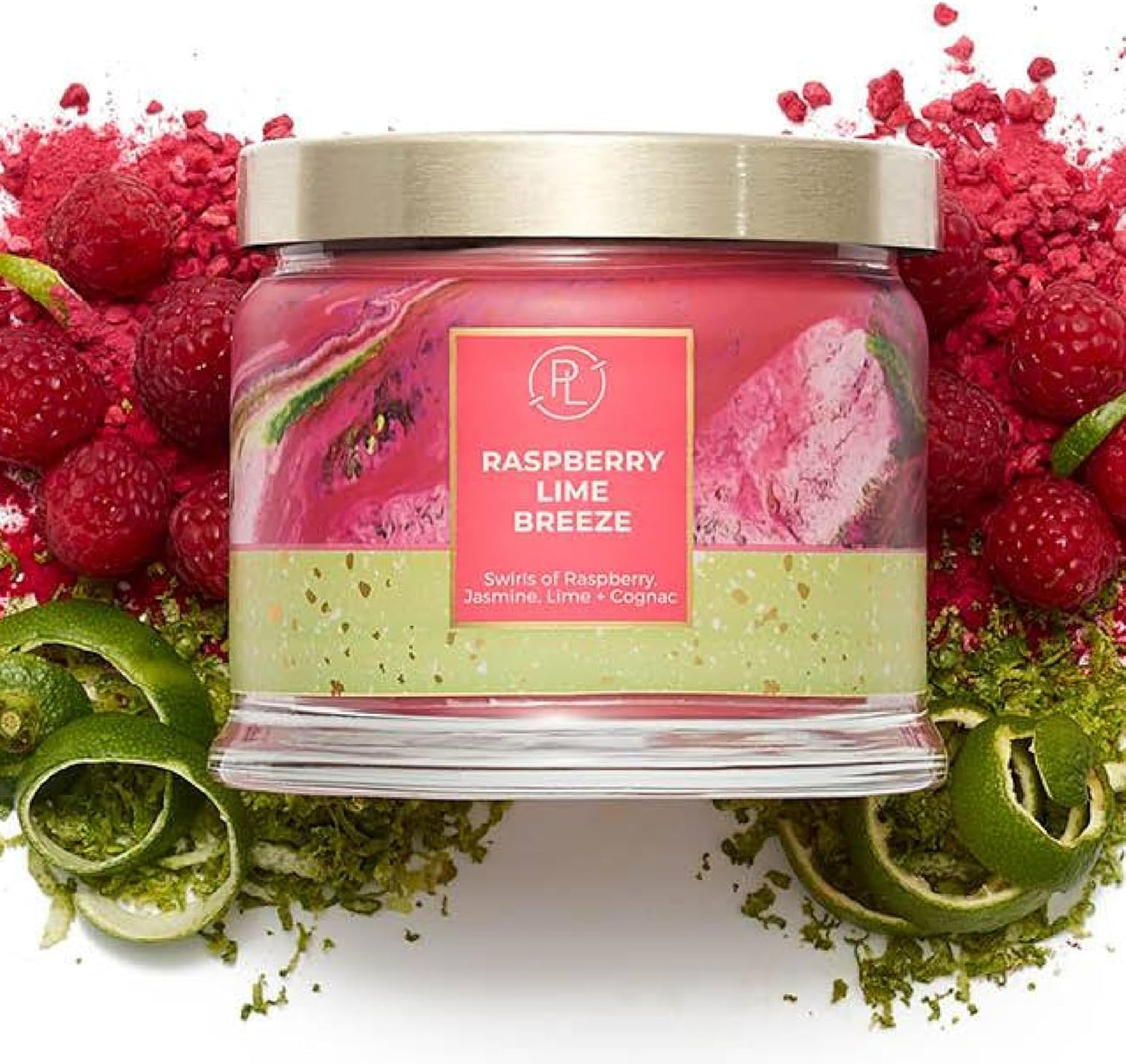 PartyLite 3-Wick Jar Candle, Highly Fragranced Clean Burning Glass Candle, 25-45 Hours Burn Time (Raspberry Lime Breeze)
