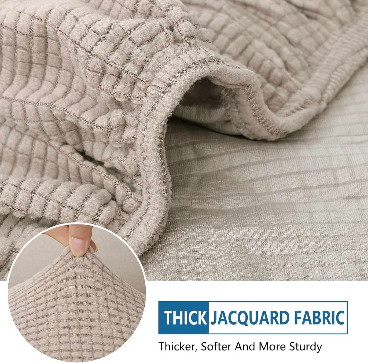 hyha Waterproof Couch Cushion Covers for Pets, Non Slip Sofa Seat Cover for Dogs Washable, Soft Thick Stretch Jacquard Fabric, Sofa Slipcovers with Elastic Bottom (1 Chaise+2 Seater, Taupe)