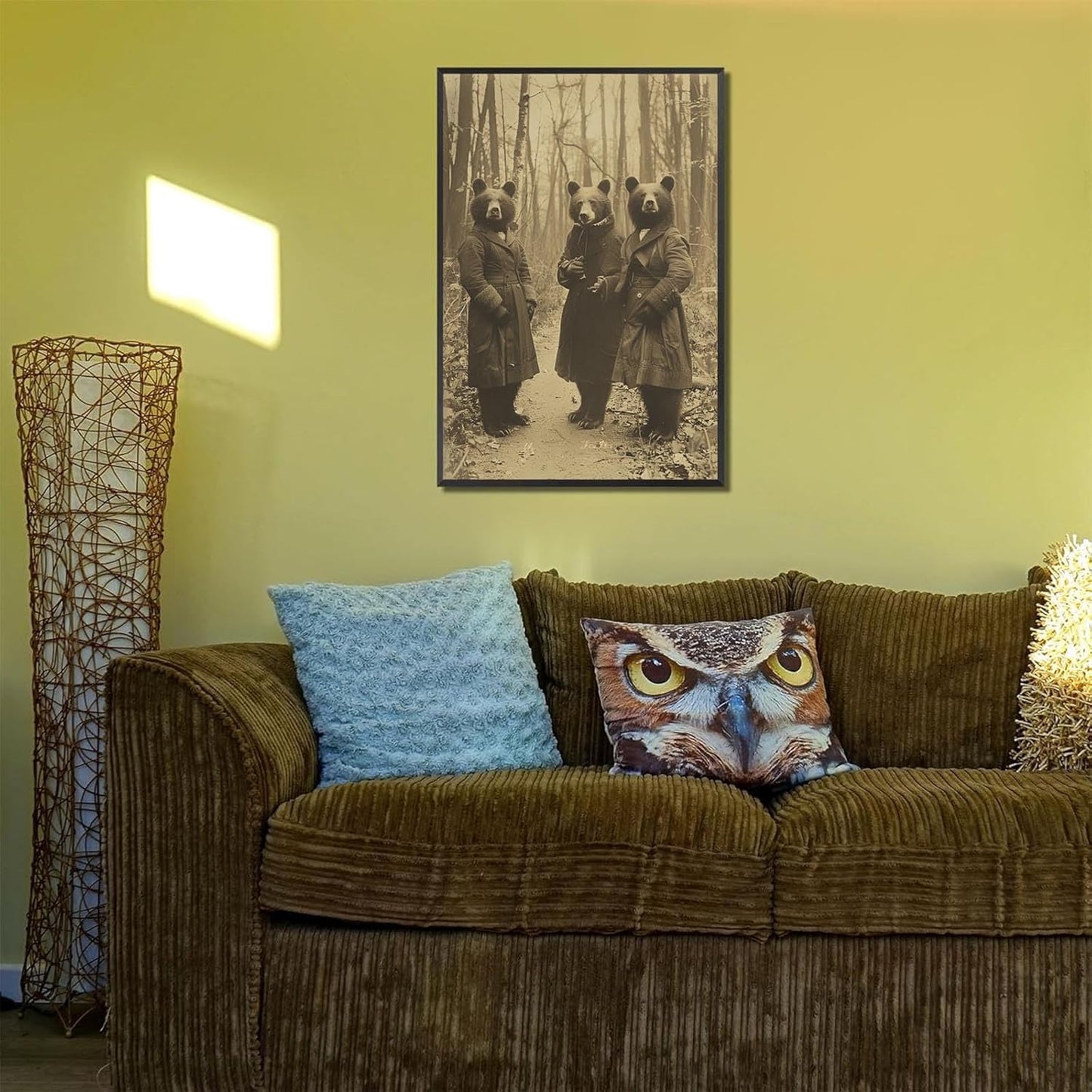 Vintage Horror Halloween Wall Decor Spooky The Three Bears In Occult Forest Spooky Canvas Wall Art Poster Gothic Dark Academia Decorations Room Creepy Print 24X36inch Aluminum Framed