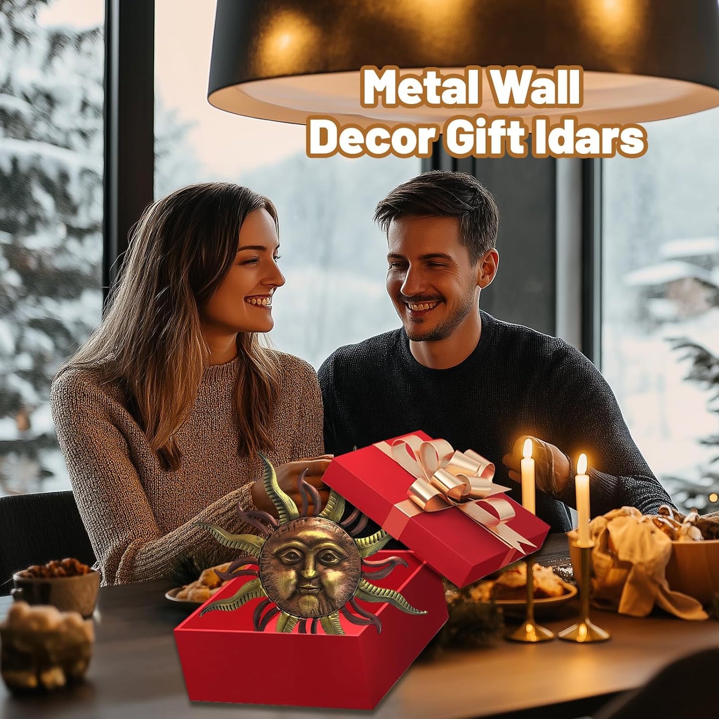 LIFFY 30" Large Sun Wall Decor - Metal Sun Face Wall Sculpture, 3D Hand-Painted Outdoor Wall Art Hanging for Patio Garden Yard, Housewarming Gift, Easy Hanging