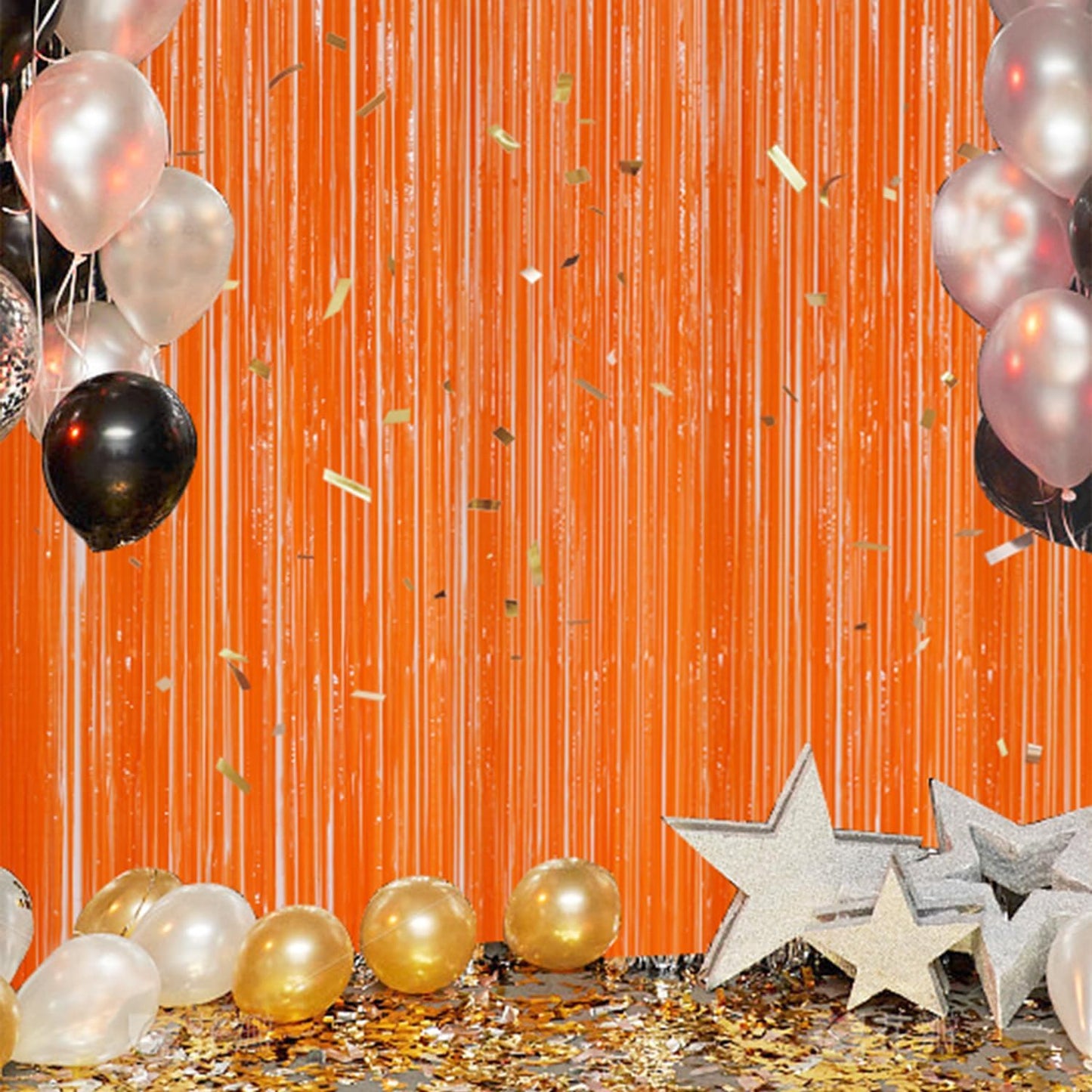 3 Pack Foil Fringe Backdrop - Orange Shiny Tinsel Curtains for Party Decoration/Photo Booth Props - 3.3x8.2 FT Metallic Foil Backdrop for Birthday, Wedding, Graduation, Christmas.