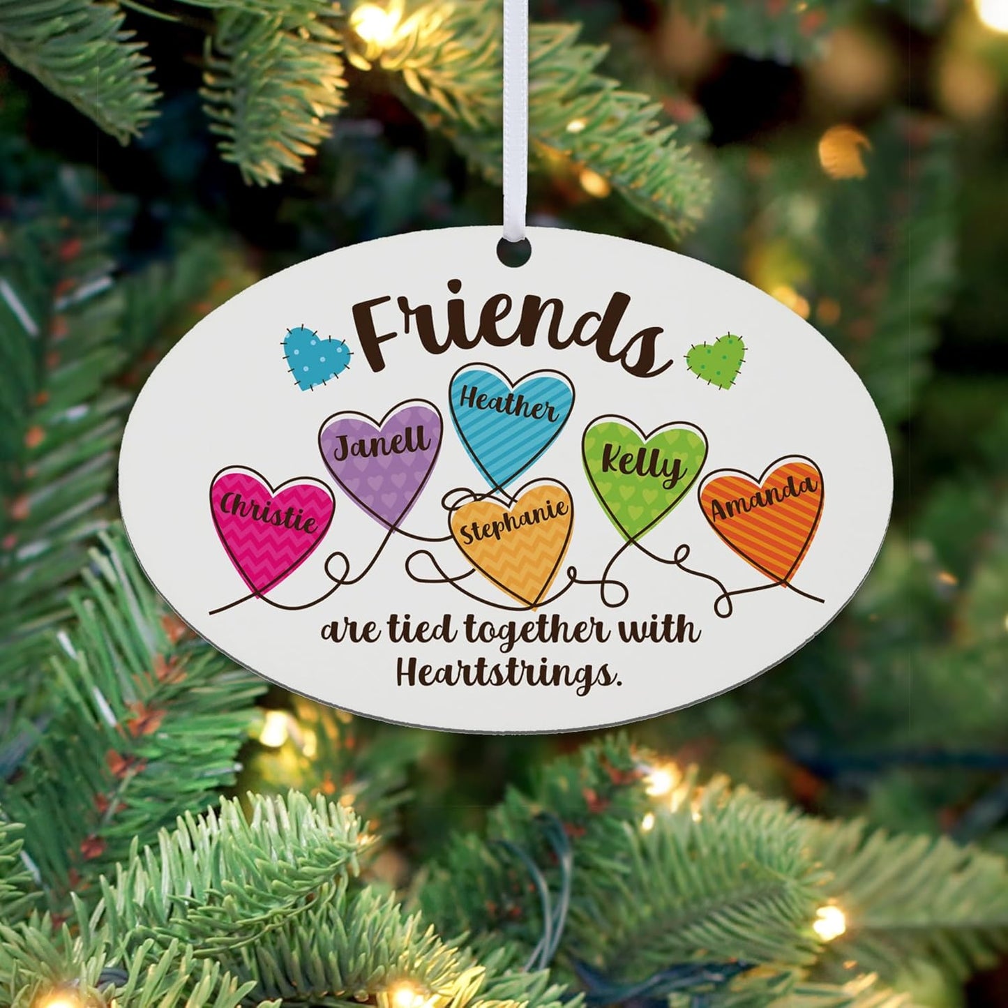 Let’s Make Memories Personalized Christmas Ornament - for Friends - 2024 Christmas Ornament - Pastel Holiday Décor - Wood - Oval - Heartstrings - 2–6 Names