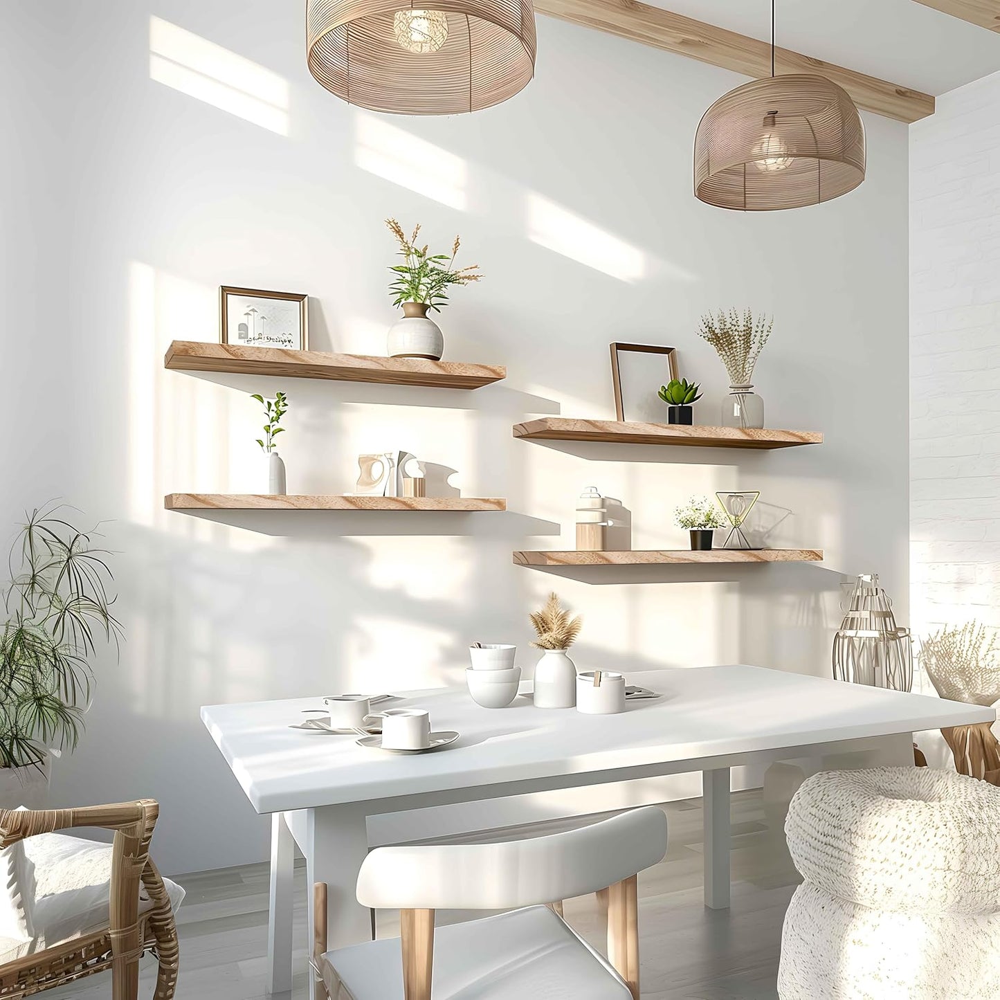 24 Inch Floating Shelves for Wall Rustic Light Wood Wall Shelves for Bedroom Set of 4