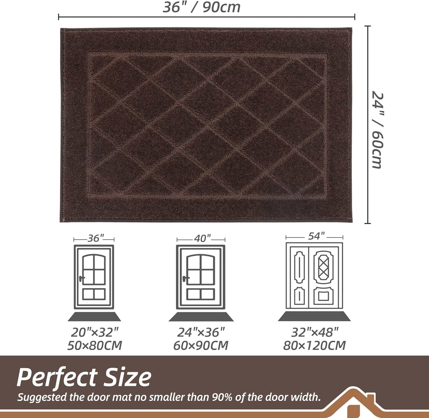 BEQHAUSE Dirt Trapper Door Mat 24" x 36", Doormat Non-Slip Entryway Rugs Washable, Dog Door Mat Stain Resistant and Absorbent Welcome Floor Mat for Front Back Door, Muddy Wet Shoes & Paws, Brown
