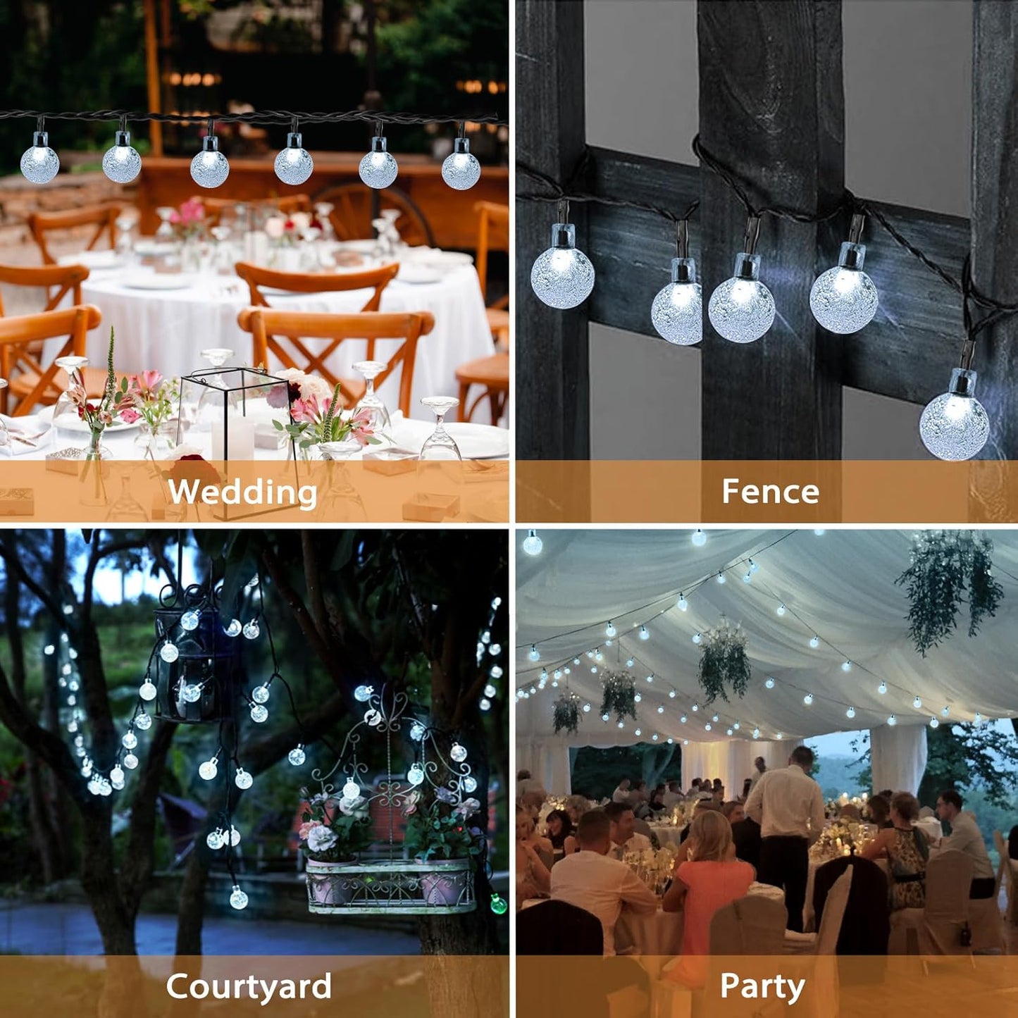Outdoor Solar String Lights, 46FT 66LED 8Modes Crystal Solar Powered Christmas Fairy String Lights Waterproof for Outside Yard Fence Easter Holiday Party Porch Garden Decor(Pure White)