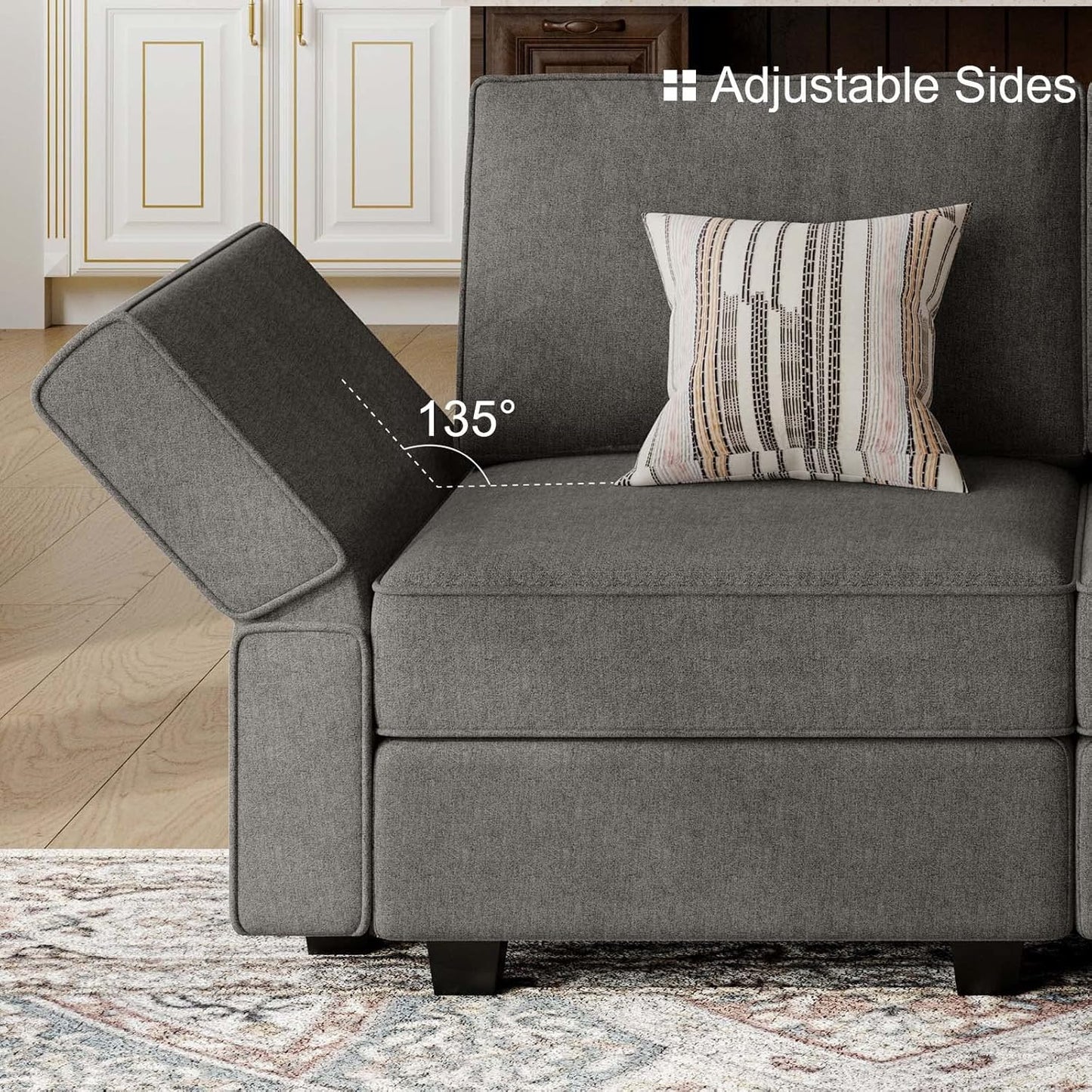 Belffin Modular Sectional Sleeper Sofa Couch with Storage Ottoman Convertible Sectional Couches for Living Room Terry Reversible Chaise. Light Grey Sofa