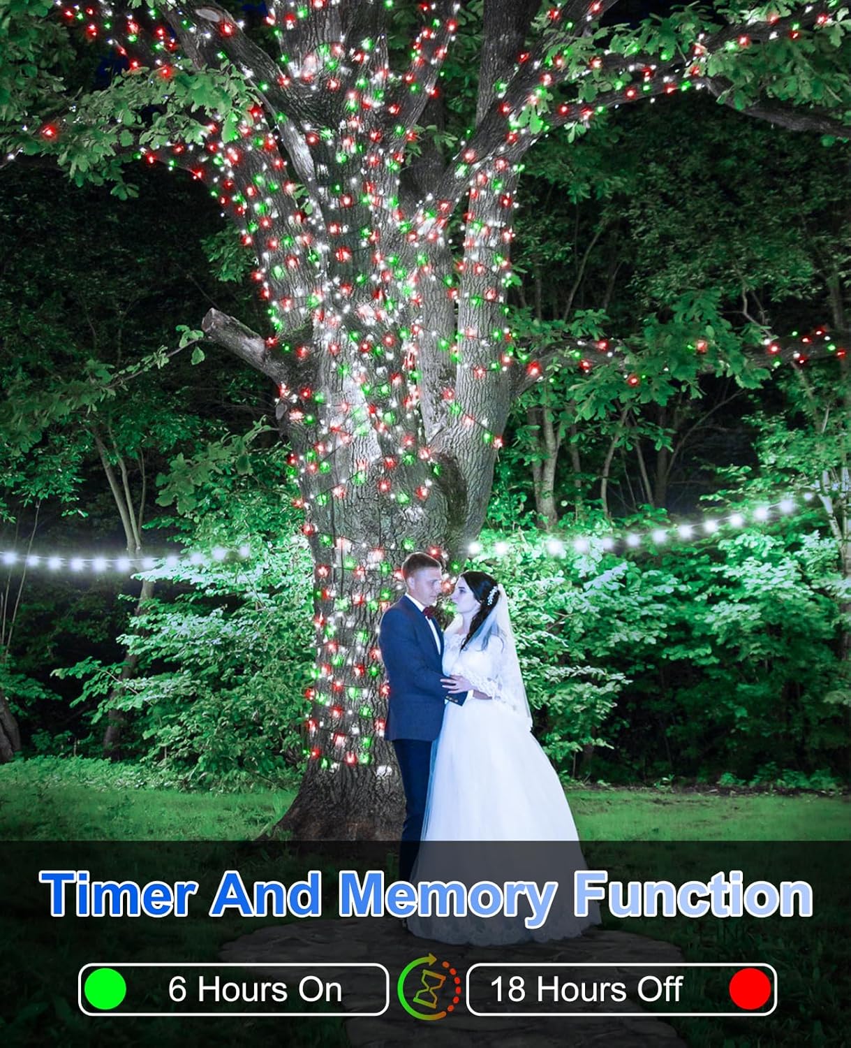 Christmas Lights Outdoor 40FT 120 LED, Green Wire Christmas Tree Lights with Waterproof, 8 Modes & Timer, Connectable String Twinkle Light for Indoor Yard Party Holiday Decorations, Red White Green