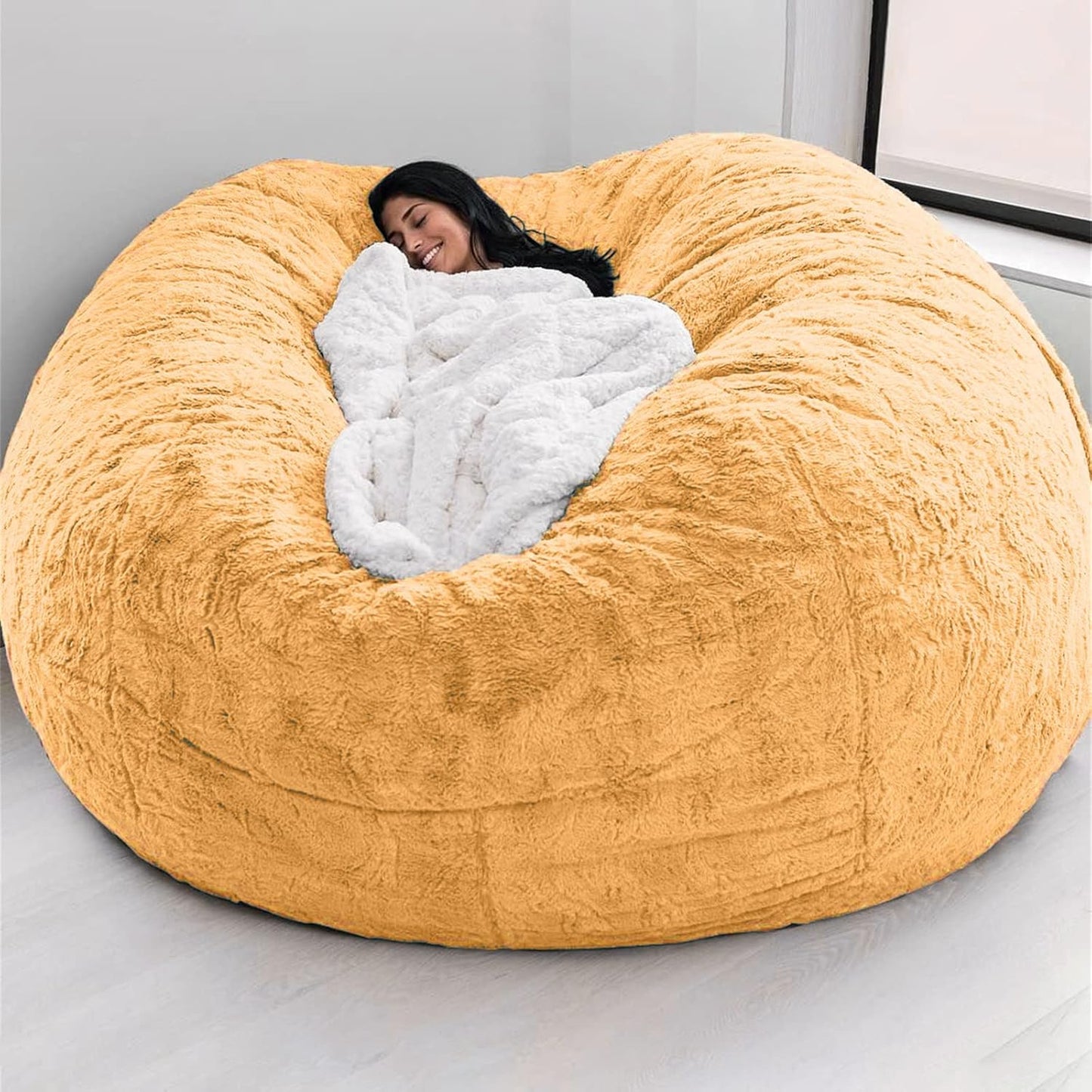 Big Huge Giant Bean Bag Chair for Adults, (No Filler) Bean Bag Chairs in Multiple Sizes and Colors Giant Foam-Filling Required- Machine Washable Covers, Double Stitched Seams (Yellow,7FT)