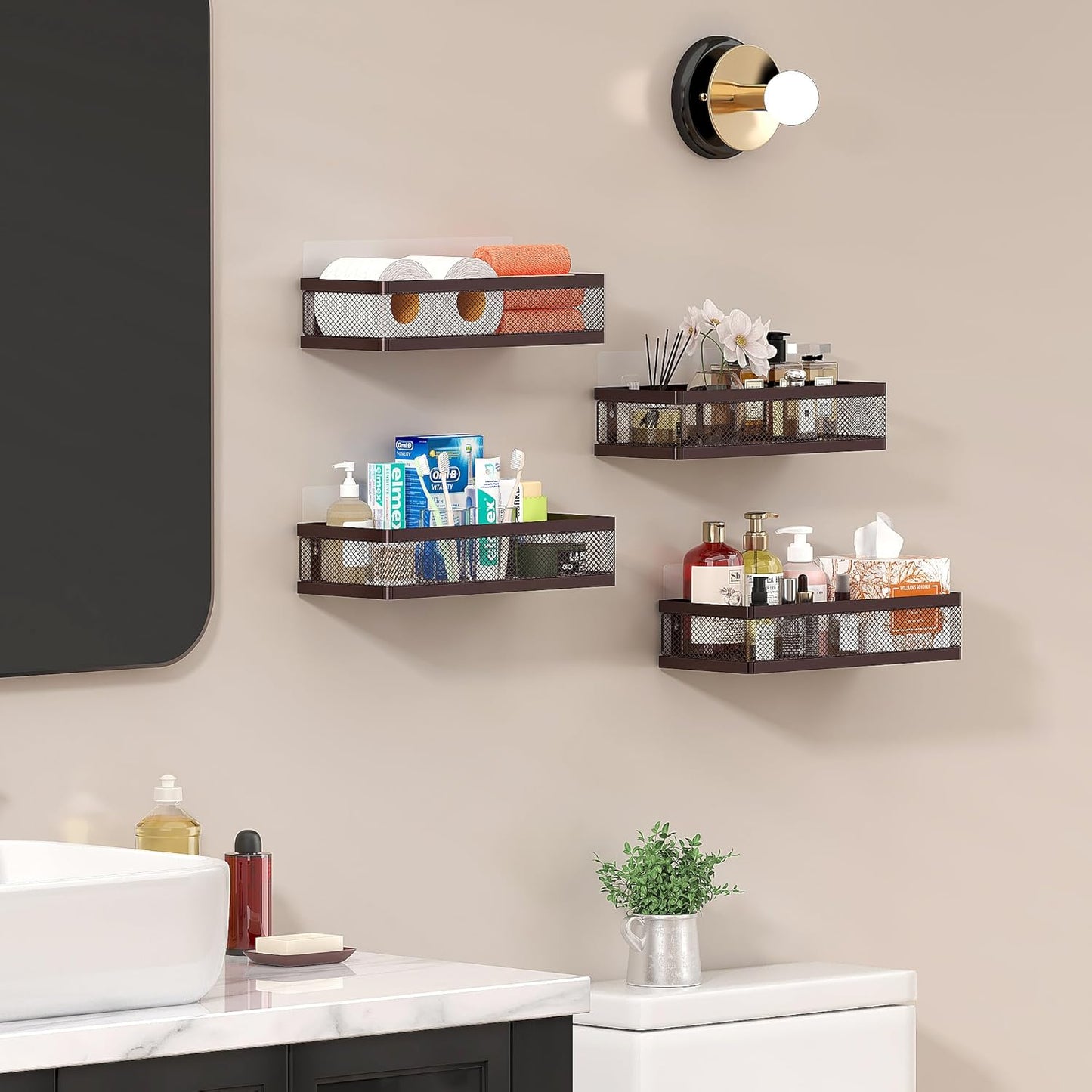 PUSDON Metal Wall Hanging Basket 2 Packs DIY Suitable for Multiple Scenes - Middle Bronze Netting