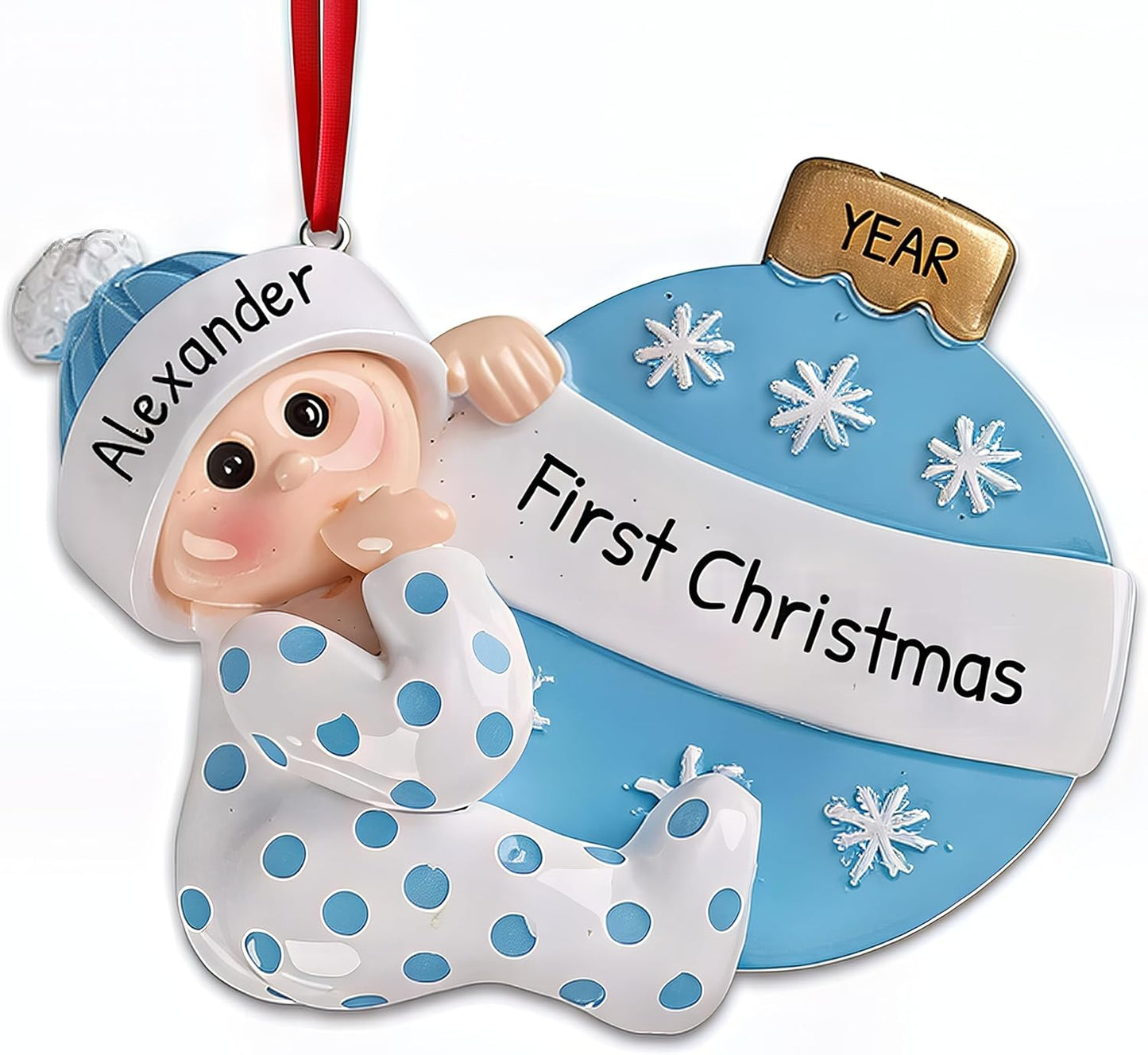 3D Personalized Babys First Christmas Ornament 2025 Boy | Baby's First Christmas Ornament 2025 Baby Ornaments for Xmas Tree My 1st Xmas Ornaments for Couples New Parents - Blue Polka Dot Baby Boy