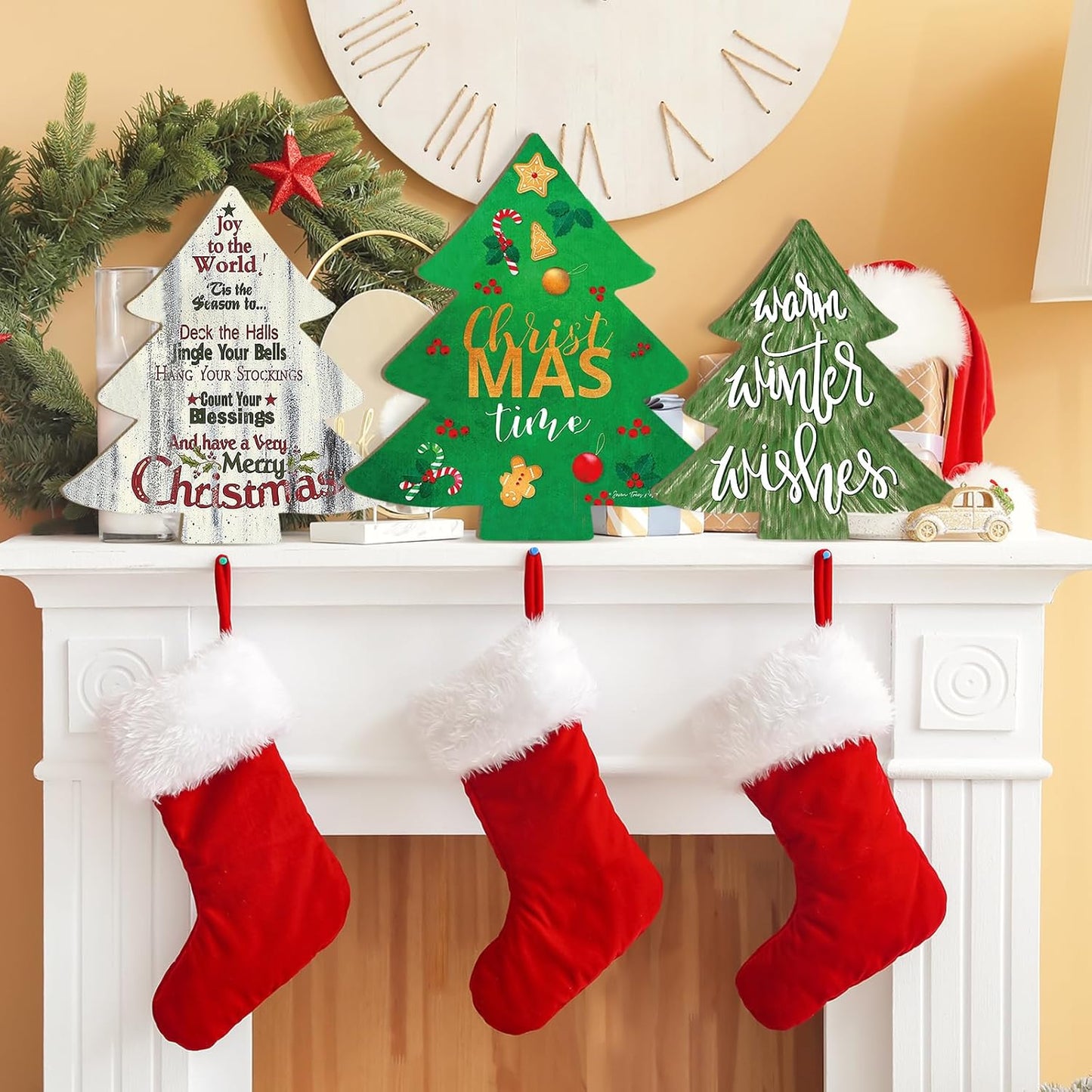 Wooden Christmastree Ornaments for Paint Christmas Decorations Cutouts Unfinished 6Pack, Wood Christmastree for Crafts DIY Blank Cutouts Ornament Winter New Year Decorations 3 Size