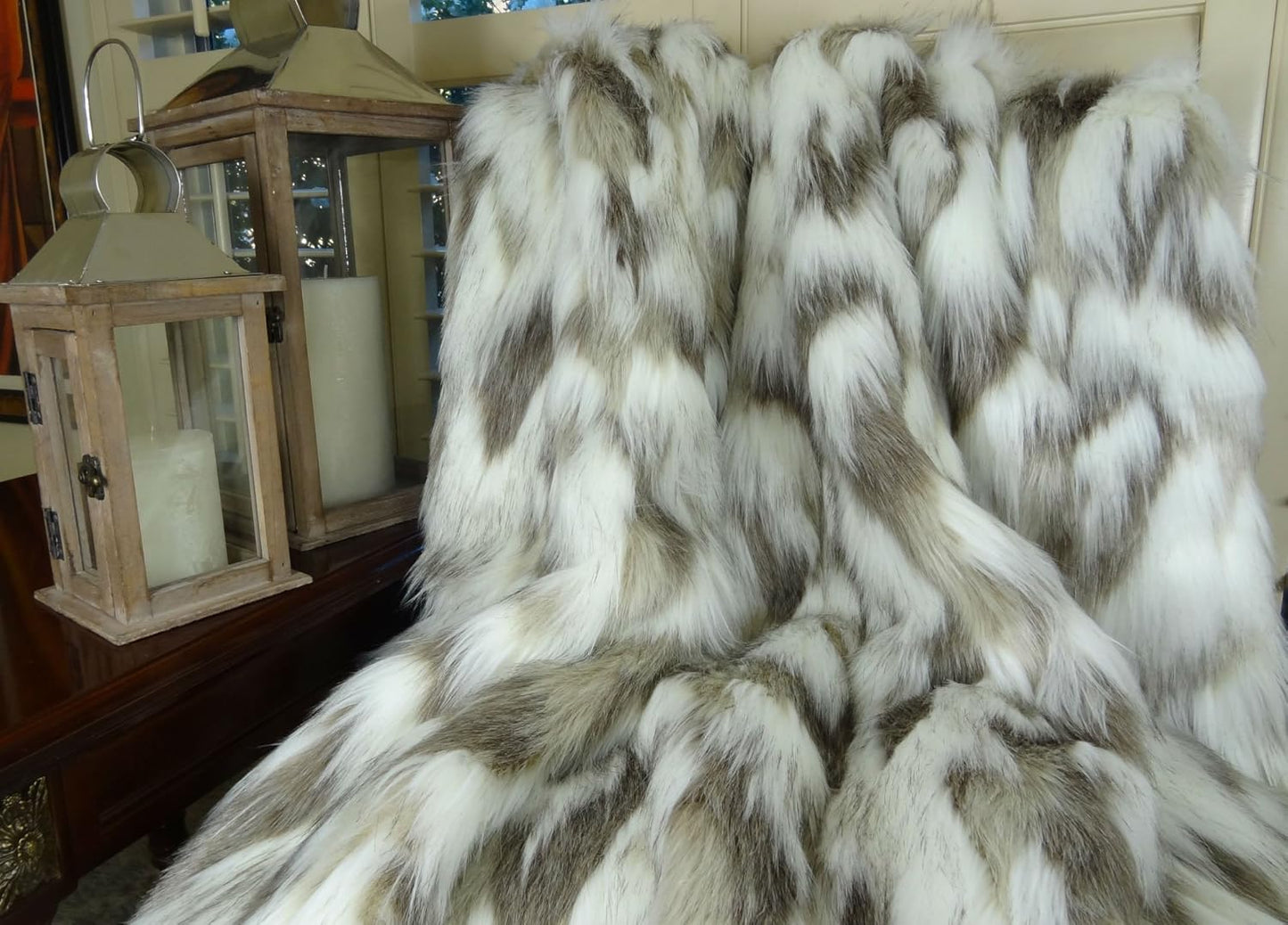 Ivory Beige Luxury Faux Fur Throw Blanket - Tibet Fox Fur - 80W x 110L Bedspread