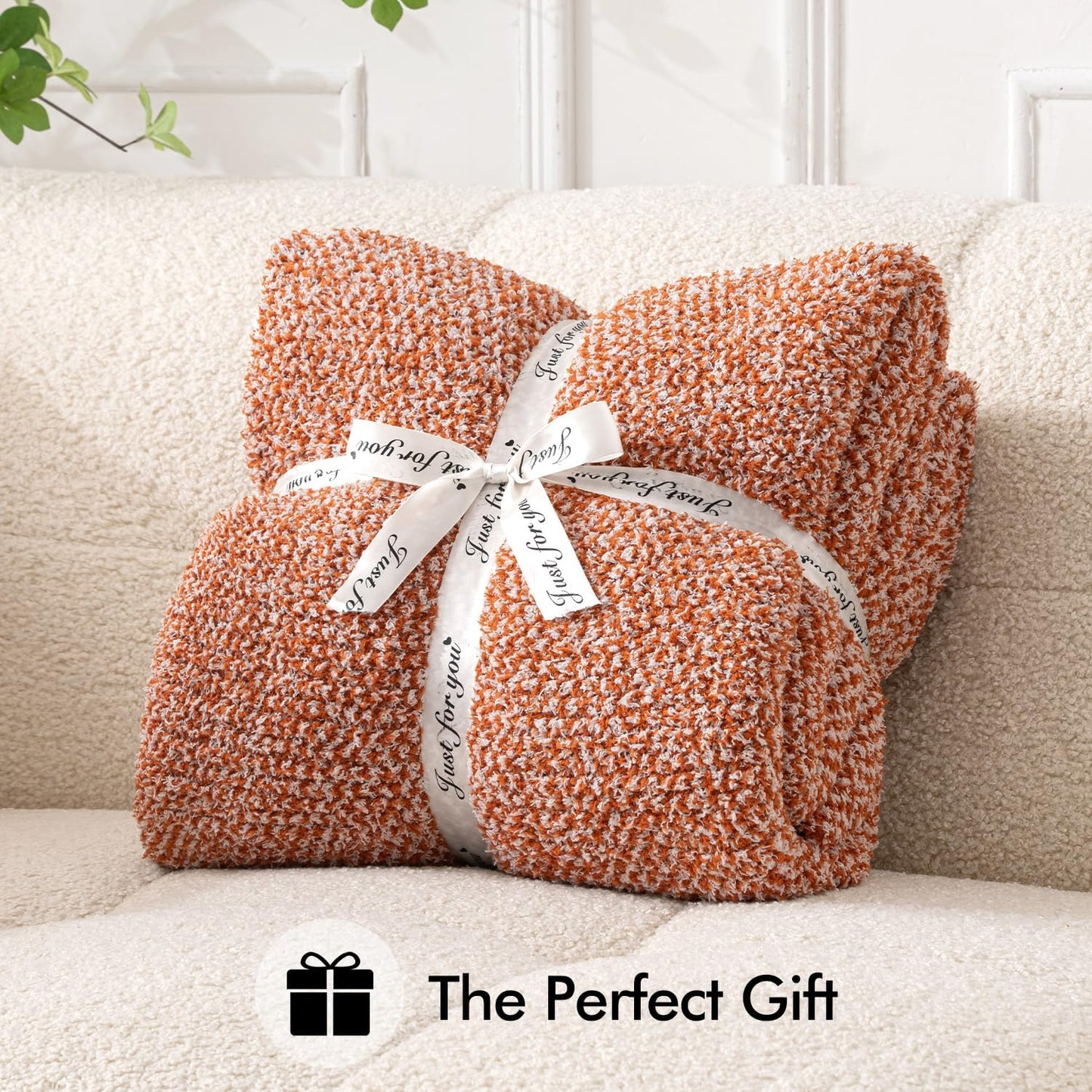 MIULEE Fall Burnt Orange Super Soft Throw Blanket for Bed, Twin Size Cozy Fluffy Warm Blankets Knit Blankets for Couch, Sofa, Chair, Living Room, Camping, Picnic, 60 x 80 inch