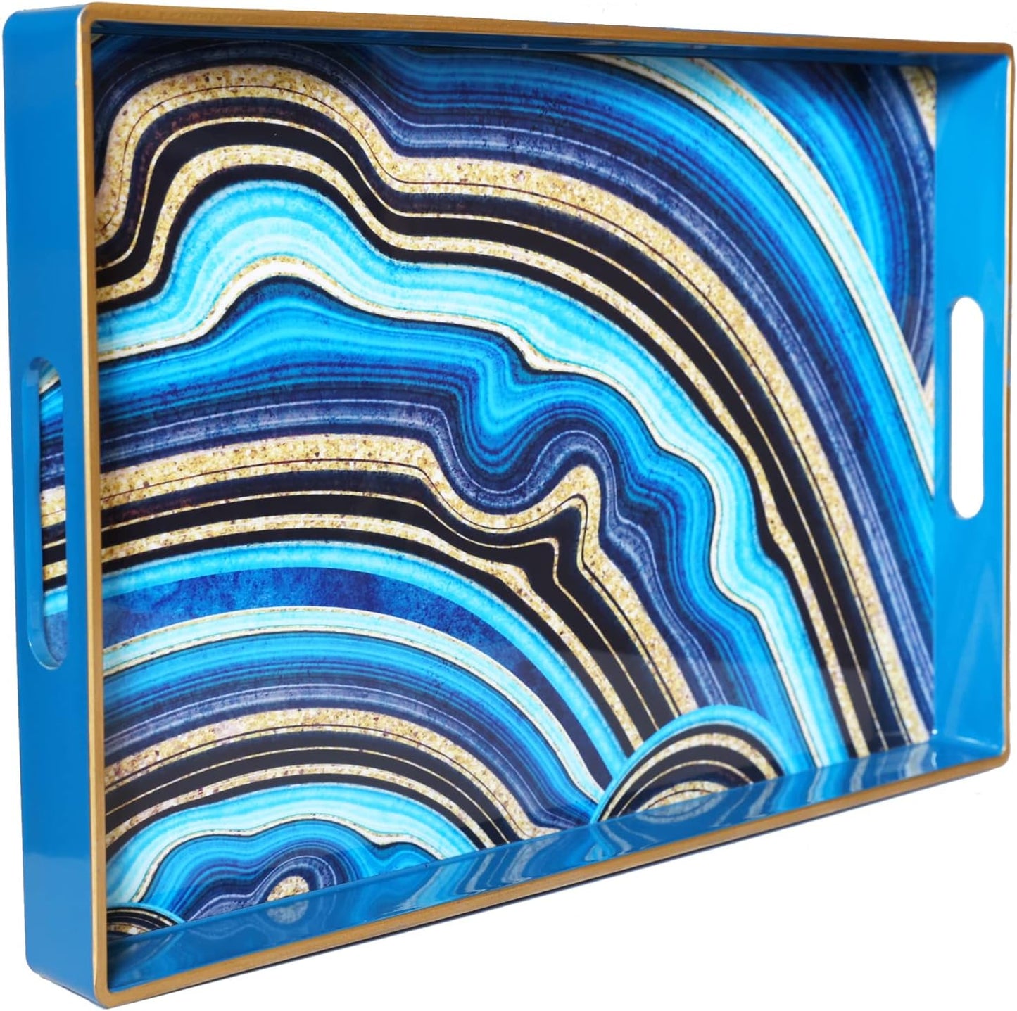 Spsyrine Decorative Tray, Plastic Rectangular Coffee Table Tray with Handles, Marble Serving Tray for Living Room, Ottoman, Bathroom Decor. 15.6” X 10.2".SLRE