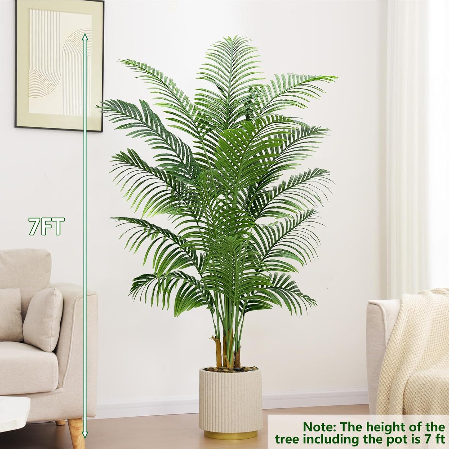 Artificial Palm Tree 7FT - Fake Tree with White Planter - Faux Tropical Areca Floor Plant in Pot - Artificial Silk Plant for Home Office Living Room Decor Indoor Outdoor Artificial Trees