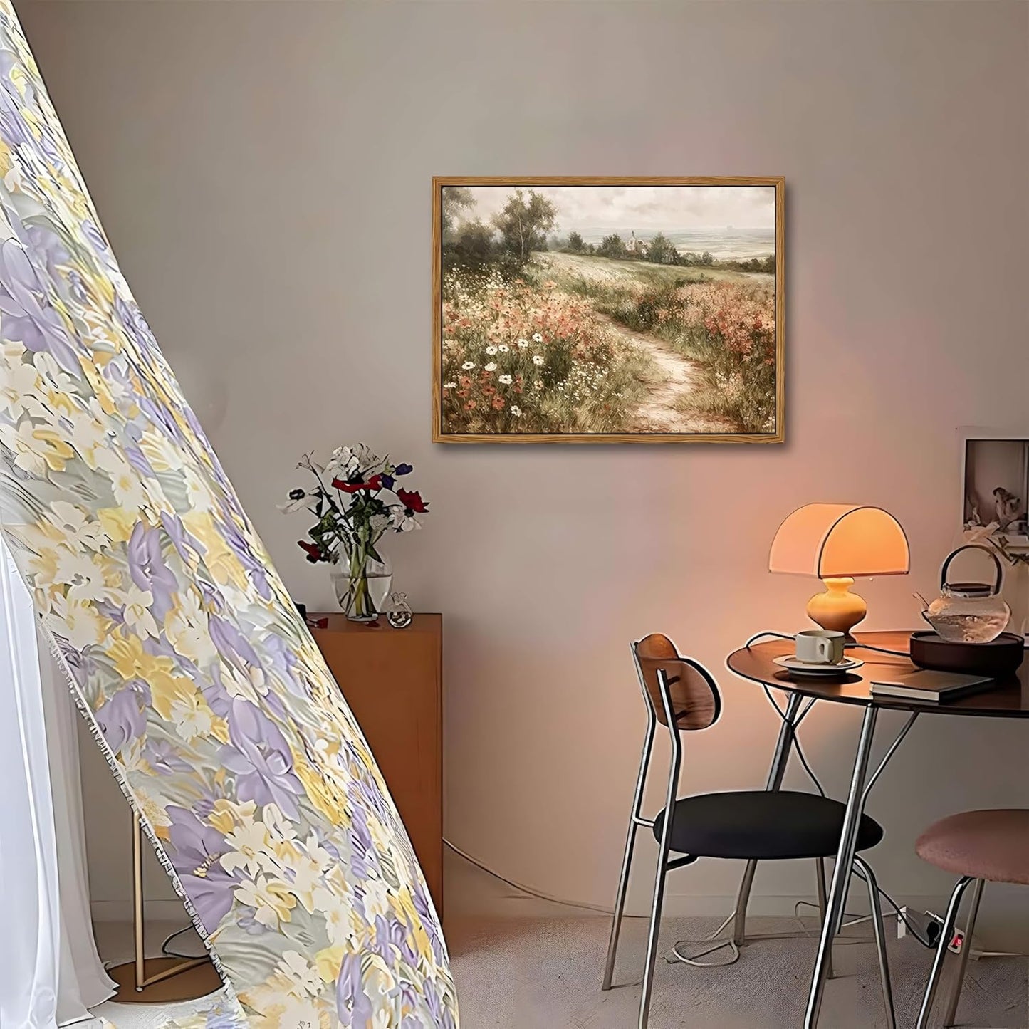 Vintage Framed Wall Art for Living Room – Vintage Wildflower Pictures Oil Paintings Canvas Prints – Country Flower Modern Farmhouse Wall Decor for Bathroom Bedroom Home Office – 12x16in