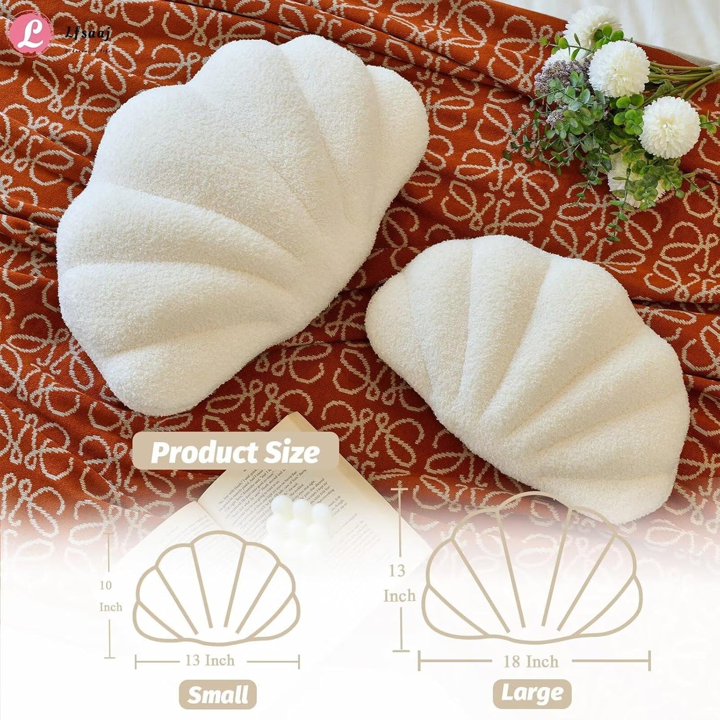 Beige Seashell Throw Pillows, Shell Shaped Throw Pillows, 13 Inch Soft Home Decorative Pillow Plush Cushion for Bed Couch Living Sofa Room Decor Accent Throw Pillow