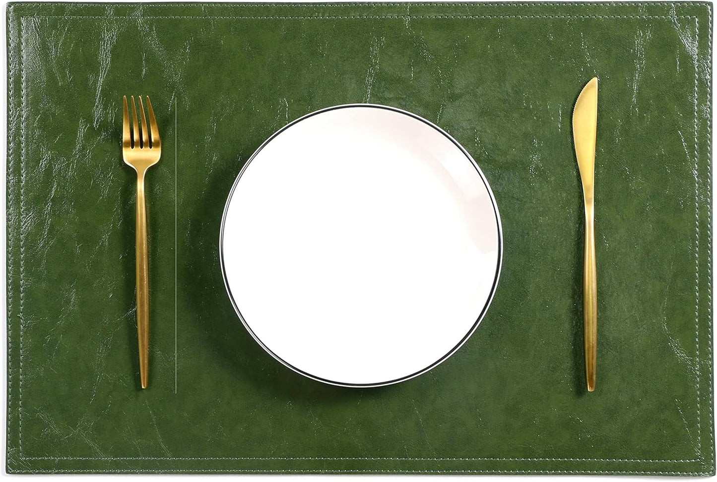 Waterproof PU Placemats, Faux Leather Dining Table Mat, Set of 6, Easy to Wipe Off Scrub Vinyl Mat, Heat & Stain Resistant for Office Conference Table, Home Decor