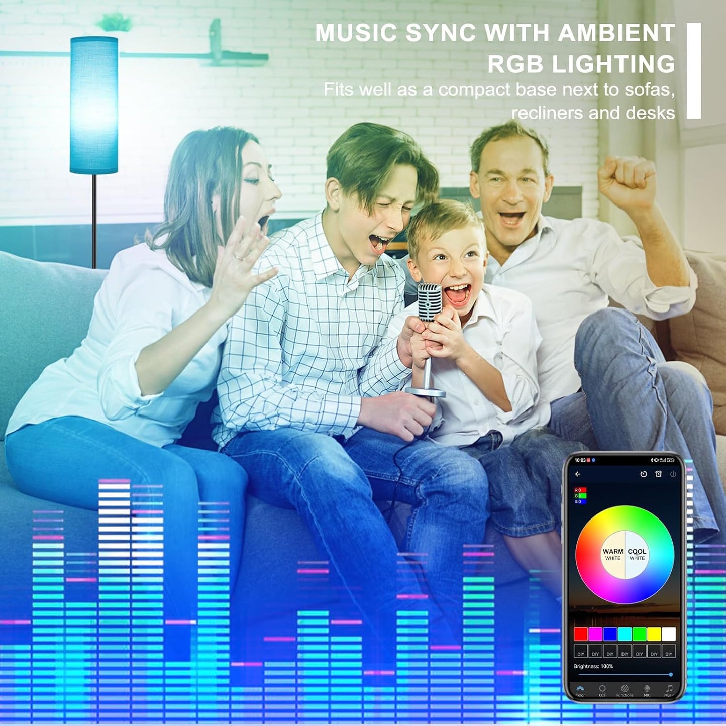 FRIDEKO HOME Floor Lamp for Bedroom, Tall Standing Lamps for Living Room, Modern Corner Floor Lamps for Living Room, 3CCT&Brightness Dimmable, 800 LM, RGB Smart Bulb, Foot Switch, Turquoise Lampshade