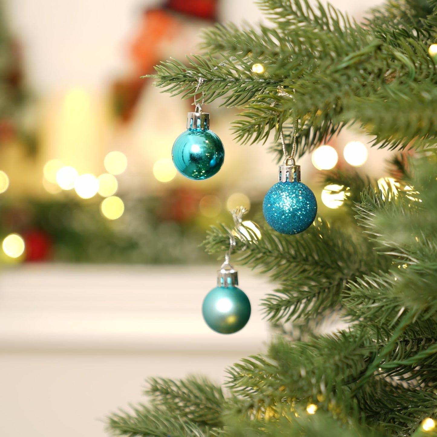 XmasExp 24ct Mini Christmas Ball Ornaments Shatterproof Christmas Ornaments Set Decorations for Xmas Tree Balls 30mm/1.18" (Light Blue)