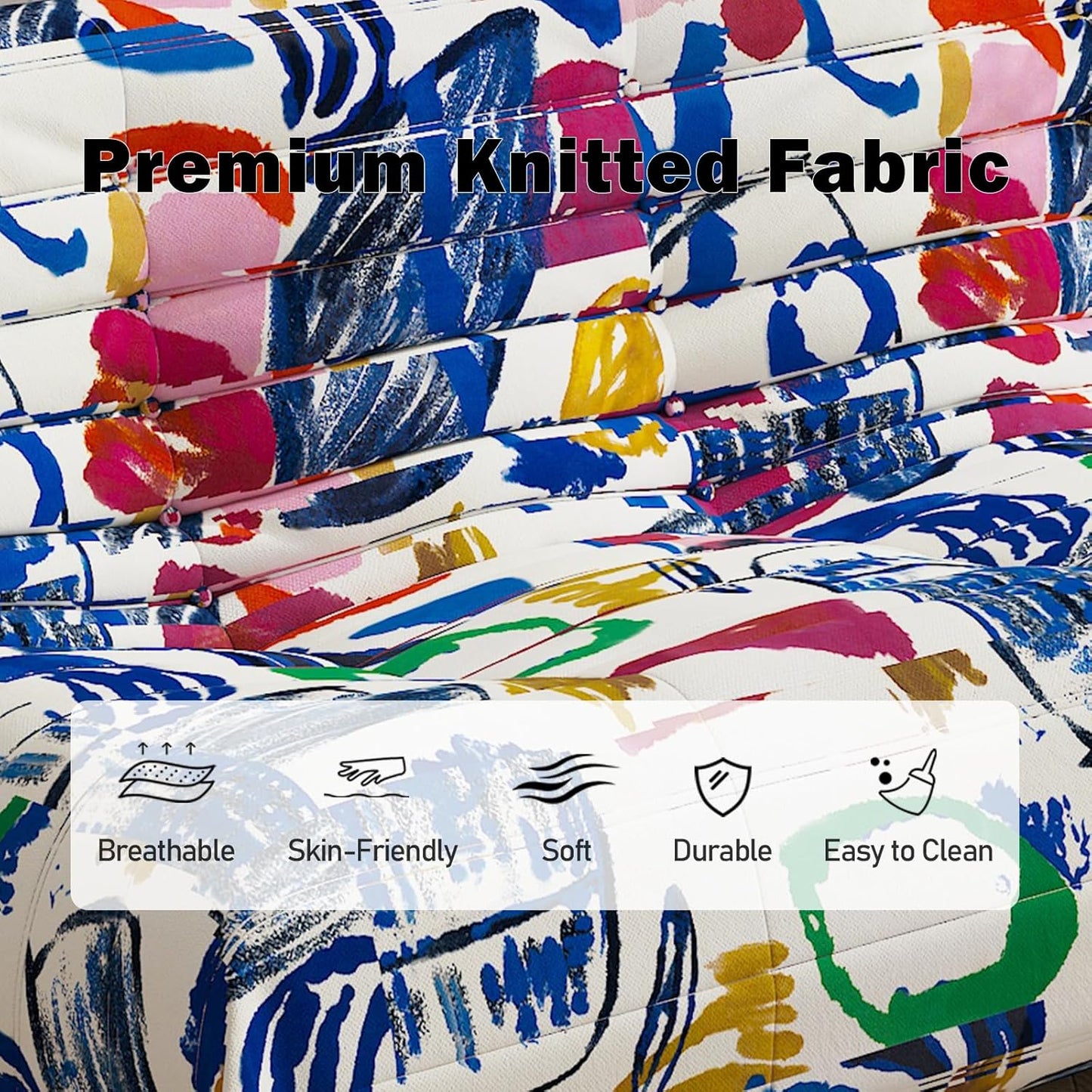 Big Bean Bag Chairs for Adults, 3 Seater Large Bean Bag Sofa, Fireside Chair Lazy Sofa Chair with High Density Comfortable Foam, Modern Bean Bag for Living Room, Bedroom, Office (Multicolor)