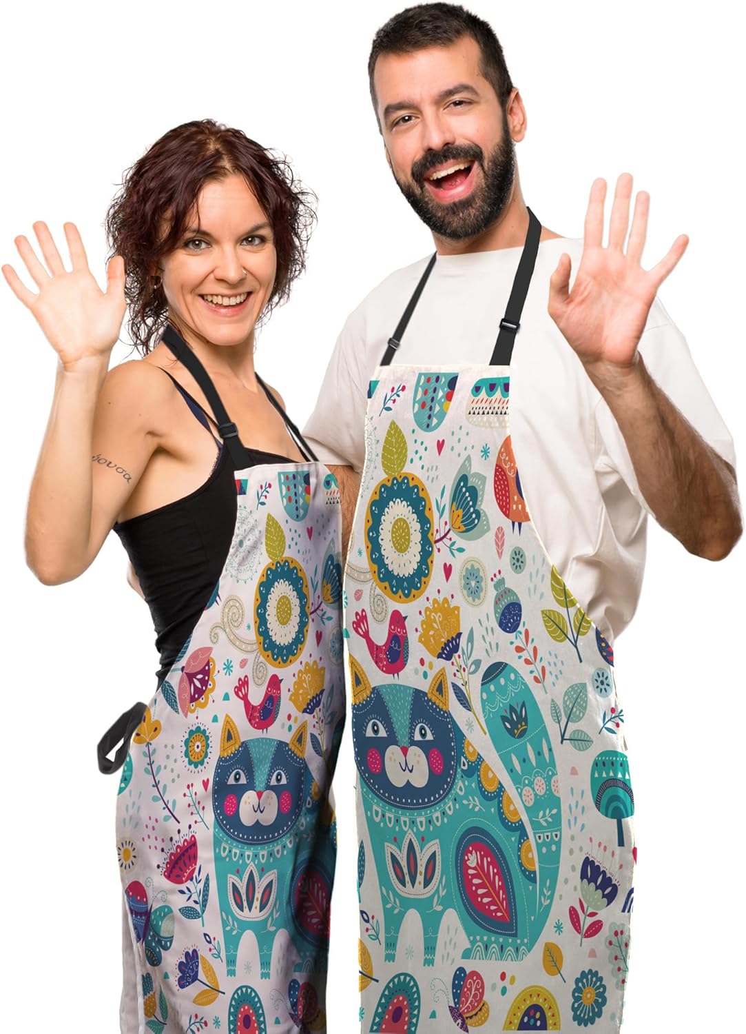 Kitchen Apron for Men Colorful Blue Cat Fun Aprons for Women for Cooking Restaurant BBQ Painting Crafting Gardening 27” (W) x 31” (H), Waterproof Aprons