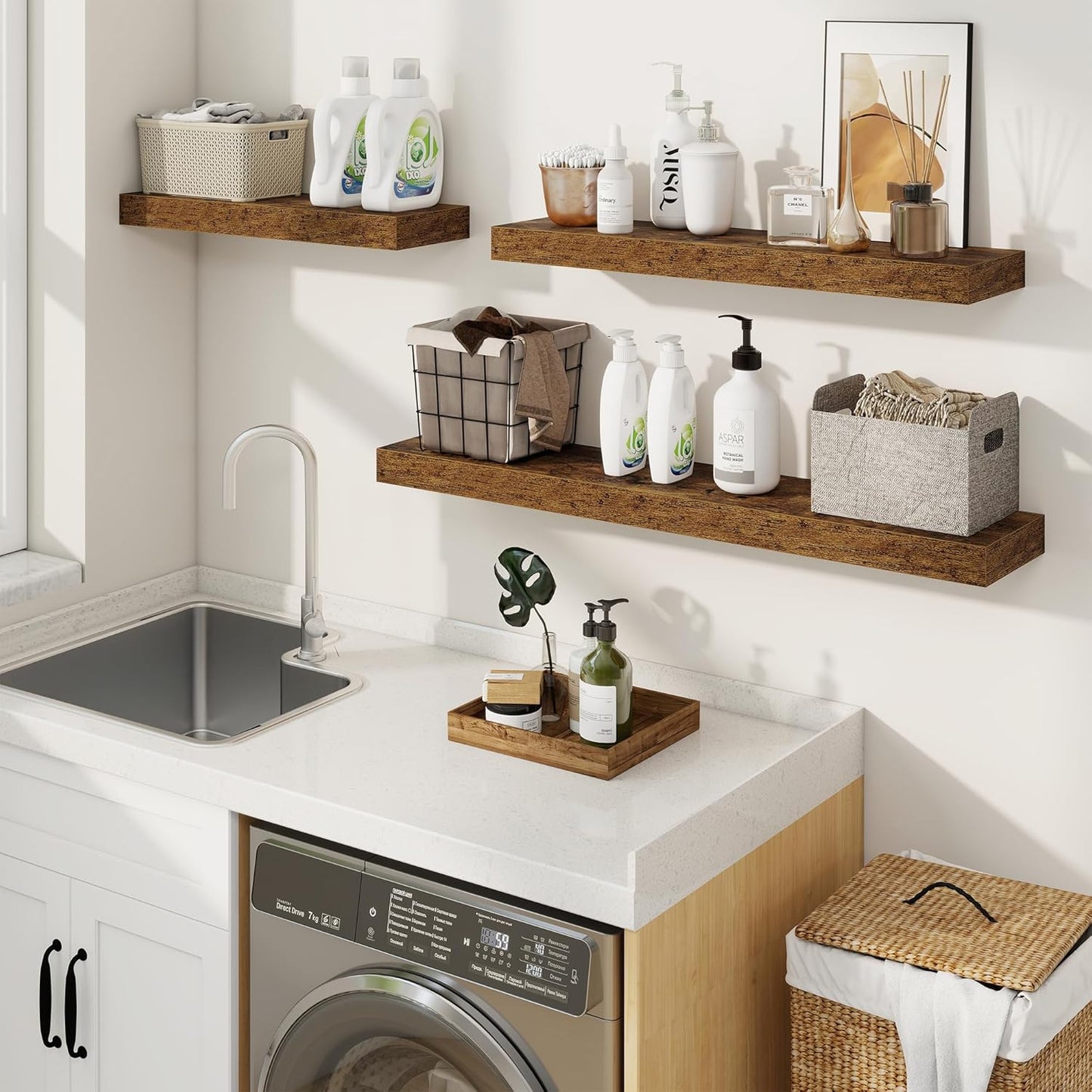 fuqing Floating Shelves for Wall, Bathroom Shelf Wall Mounted for Storage, Shelves with Invisible Bracket for Bedroom, Kitchen, Living Room, Farmhouse Small Book Shelf, 36 Inch Set of 2, Rustic Brown