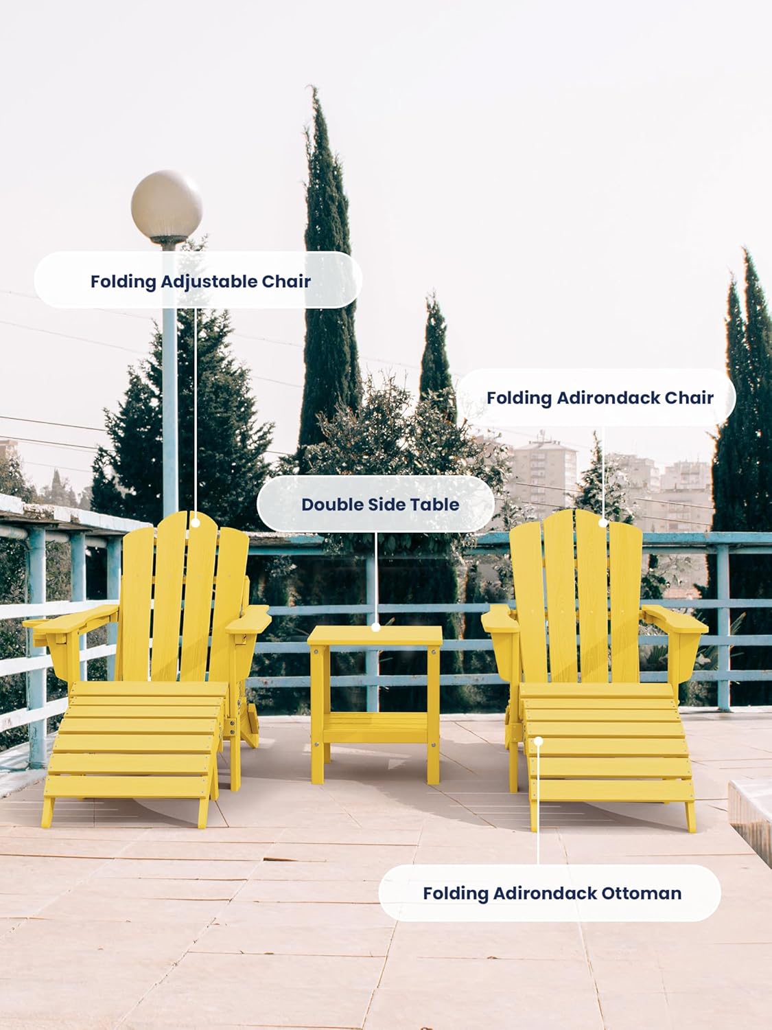 KINGYES Folding Adirondack Ottomans Set of 2 for Adirondack Chair, Yellow