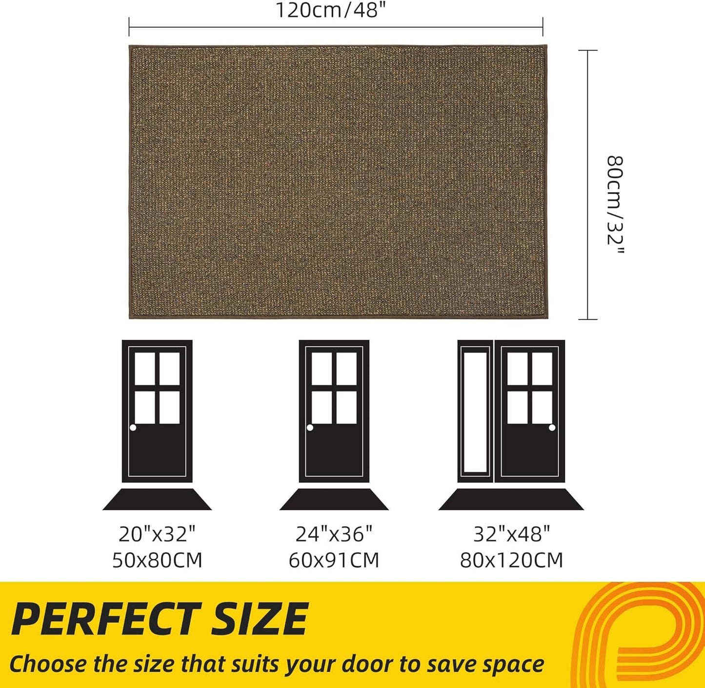 JSEI Dirt Trapper Door Mat 32"x48" Non-Slip Washable Entrance Mat, Dog Doormats, Absorbent & Fade-Resistant Floor Mats, Low Profile Welcome Mats for Entryway, Front Door, and Inside Entrance, Brown