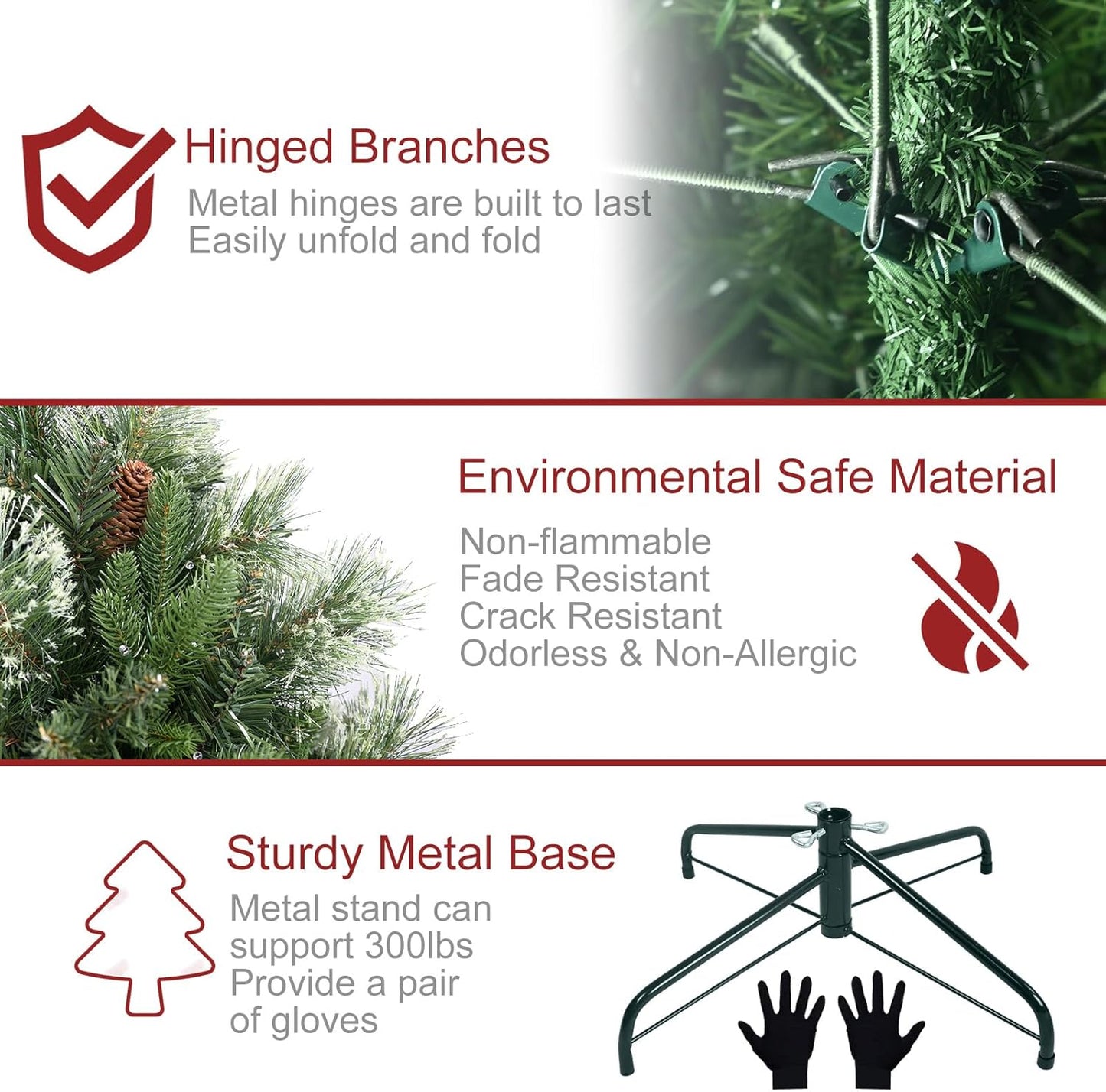 Kadunmina 4ft Prelit Christmas Tree, Artificial Carolina Pine Christmas Tree with 200 Warm White Lights, Pine Cones, 419 Branch Tips and Metal Stand for Home, Office, Holiday Party Decoration