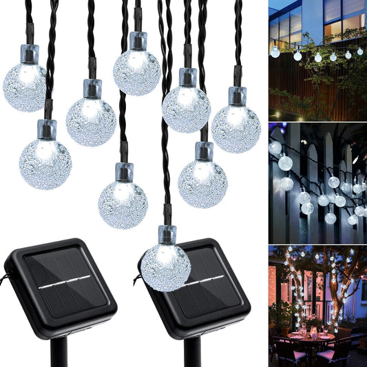 Outdoor Solar String Lights, 2x46FT 66LED 8Modes Crystal Solar Powered Christmas Fairy String Lights Waterproof for Outside Yard Fence Easter Holiday Party Garden Decor 2Pack(Pure White)