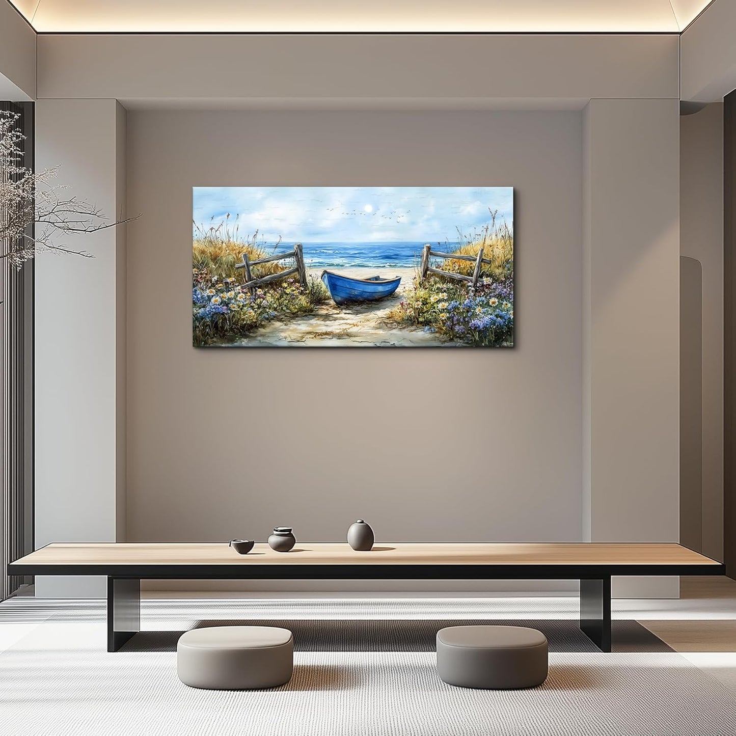 ZUITINGHUA Canvas Wall Art For Living Room Wall Decor For Bedroom Office Wall Decoration Seaside Landscape Painting Boat Pictures Artwork Room Aesthetic Home Decor 20x40 In