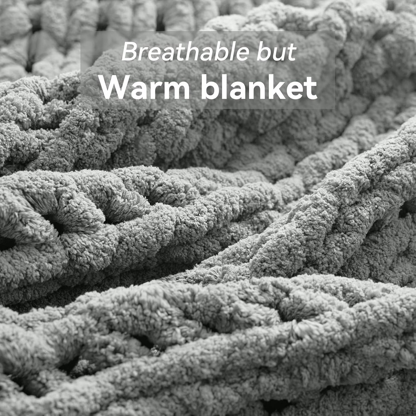 Chunky Knit Throw Blanket, 40''*50'' Knitted Throw Chenille Yarn for Bed Couch, Handmade Light Grey Crochet Big Thick Blanket, Machine Washable Cute Comfy Blanket for Home Decor
