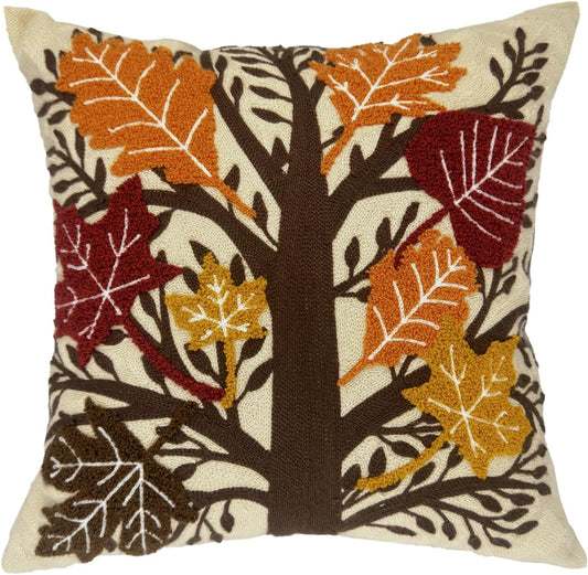 Alysheer Embroidered Fall Decorative Throw Pillow Cover 18"x 18", Boho Farmhouse Cottage Tufted Embroidery Pattern Cotton Canvas Orange Cushion Case for Sofa Couch Bed Living Room Decor(Maple Leaves)