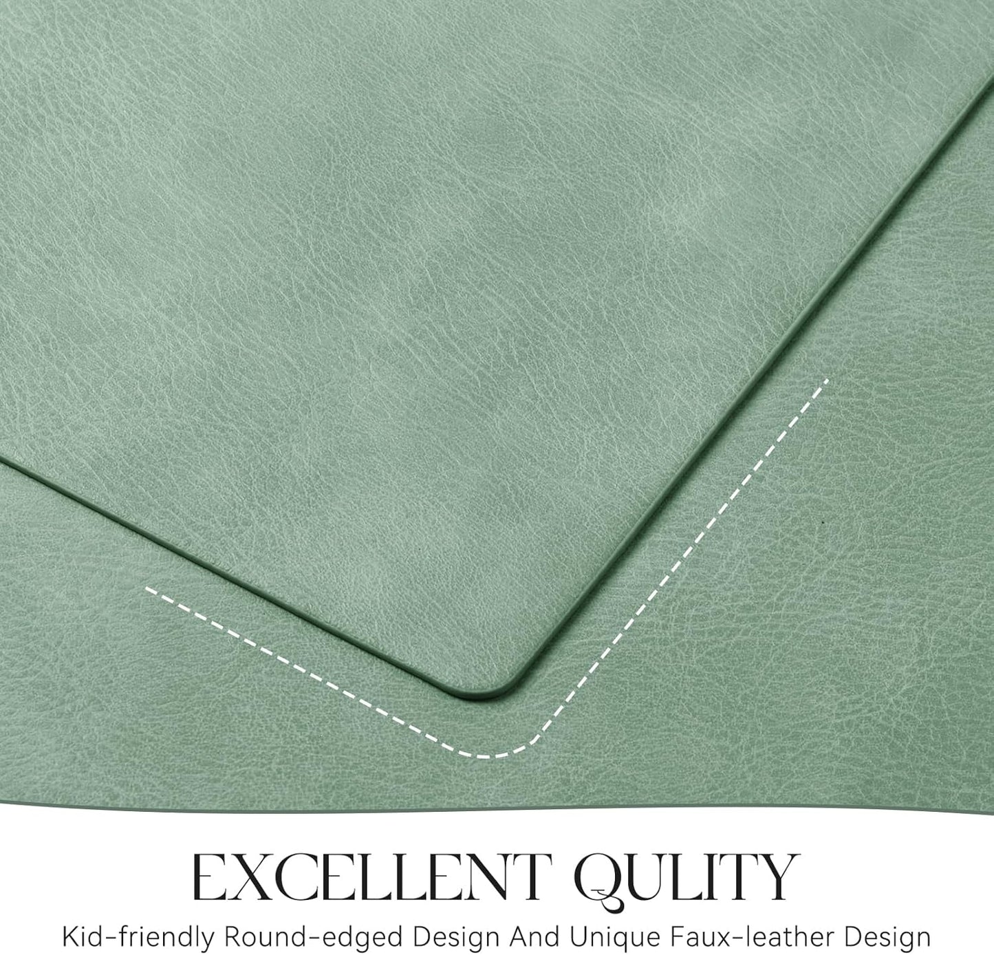 MOSAYT Vinyl Placemats Set of 8-12 X 17 Inch - Faux Leather 100% Waterproof Oil-Proof Wipeable PU Place Mats, Heat Resistant Reversible Table Mats for Kitchen, Dining, Outdoor (Green)