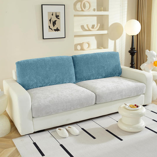Large Backrest Cushion Covers Super Stretch Backrest Covers for 2 Cushion Couch Sofa, Couch Back Cushion Covers Featuring with Chenille Yarn (Softer Version, 2PC, Blue)