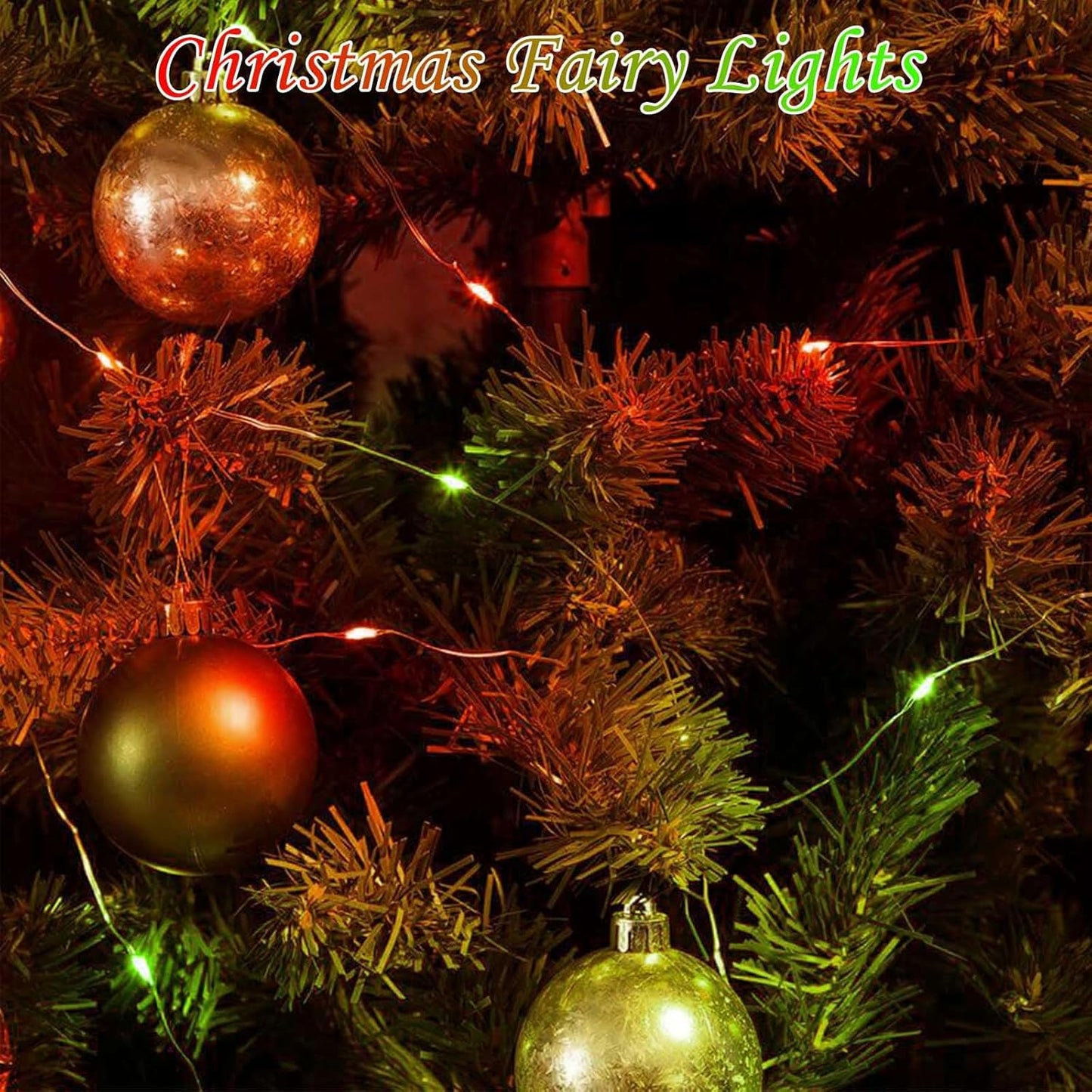 Red and Green Christmas String Lights,4 Pack Fairy Lights Battery Operated with Timer Christma Light for Outdoor/Indoor Waterproof,Twinkle Light for Bedroom Home Wedding DIY Christmas Decorations