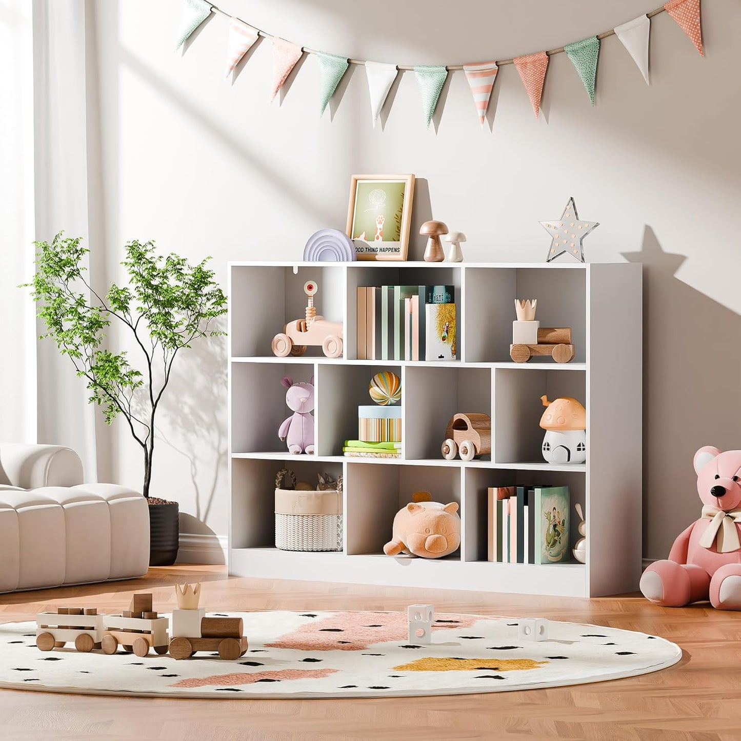 Cozy Castle White Bookshelf, 3-Tier Open Shelf Bookcase, 10 Cube Storage Organizer with Anti-Tilt Device for Bedroom, Living Room, 55.11" W x 11.61“D x 40.94“H