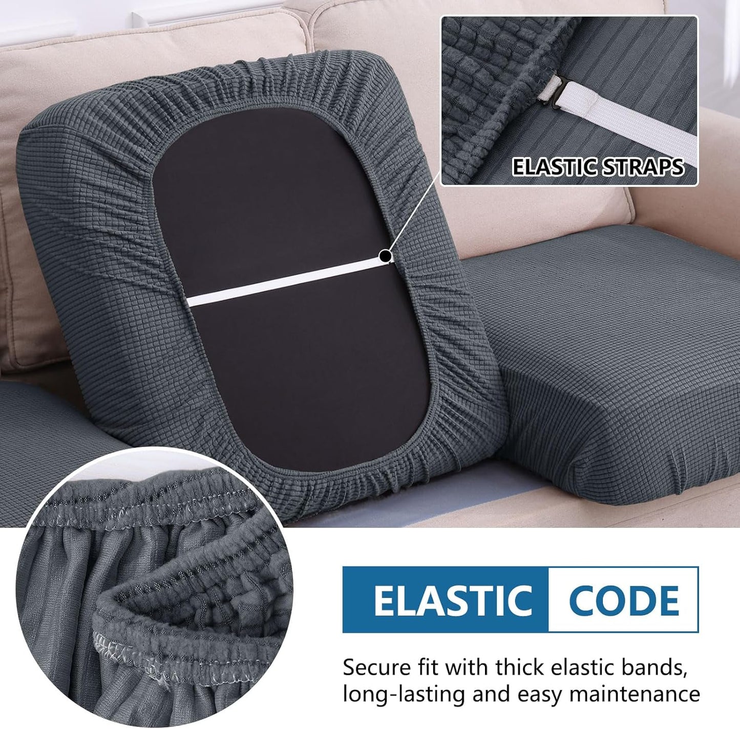 hyha Waterproof Sectional Couch Covers, Non Slip Sofa Couch Cushion Covers L Shape, Thick Stretch Jacquard Fabric, Washable Sofa Slipcovers with Elastic Bottom (1 Piece for Chaise XL, Grey)