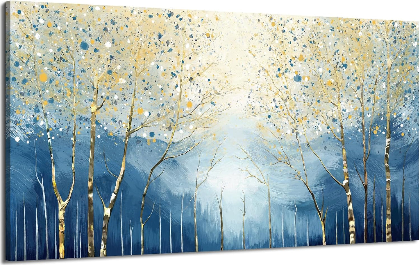 amatop Large Abstract Wall Art for Living Room Modern Tree of Life Canvas Art Print Nature-Inspired Navy Blue Wall Decor Landcape Artwork Birch Forest Picture Bedroom Office Dining Entryway 48x24 Inch