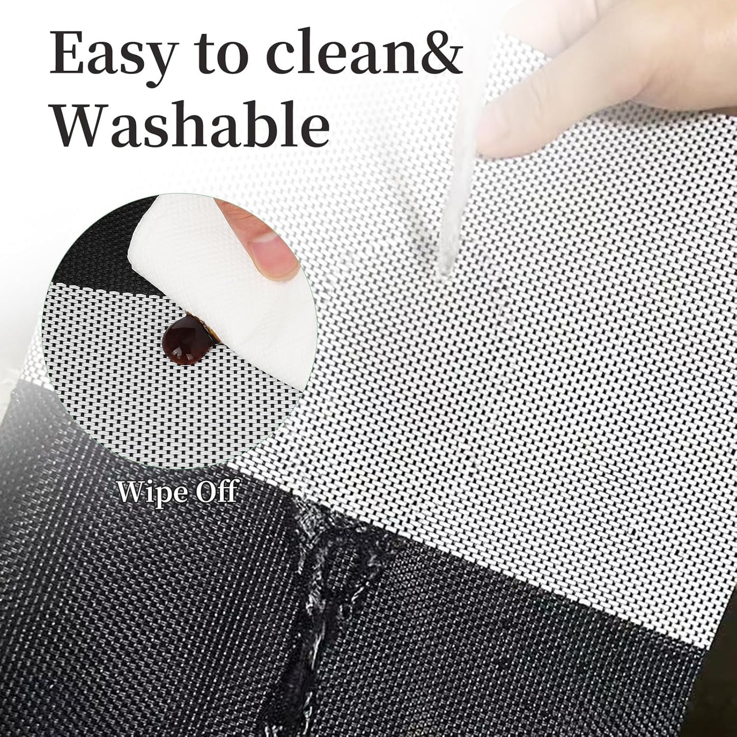 Vinyl Plastic Placemats Set of 4 Washable Heat Resistant Non-Slip Elegant Indoor Outdoor Kitchen Dining PVC Woven Table Place Mats (Black White Lattice Block)