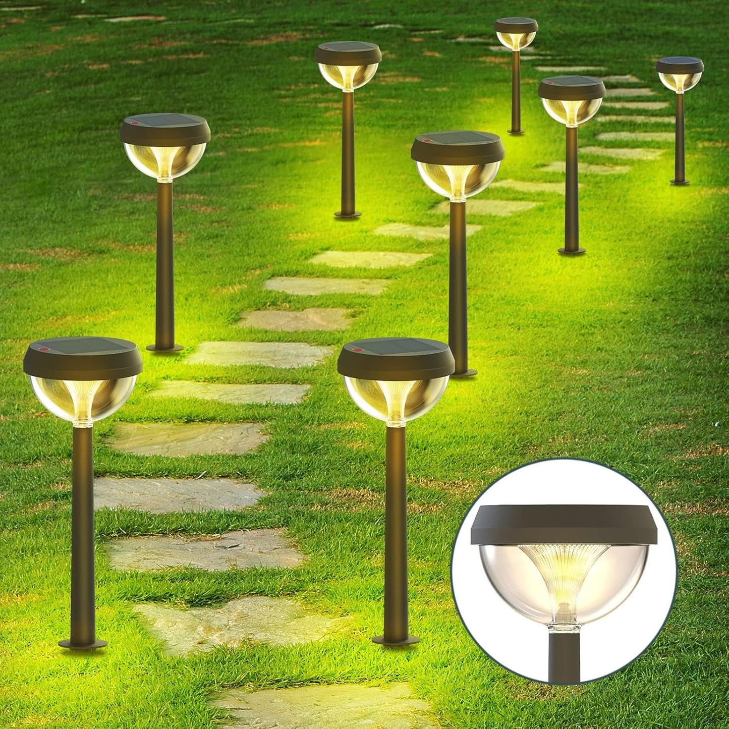 Linkind Solar Pathway Lights 8 Pack, Solar Lights Outdoor Warm White Waterproof, Adjustable Solar Powered for Walkway Yard Garden Driveway Backyard