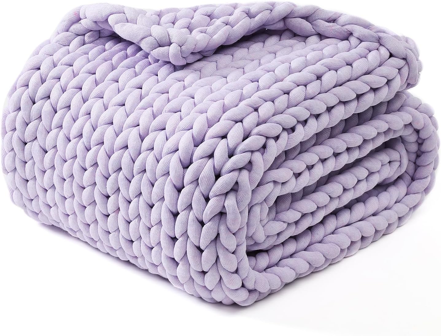 YnM Chunky Throw Blanket, Medium-Weight, Hand Knitted, Skin Friendly, Ventilated and Breathable, Machine Washable, Home Décor Piece for Couch, Sofa and Bed (Iris Lavender, 40x50 Inch)