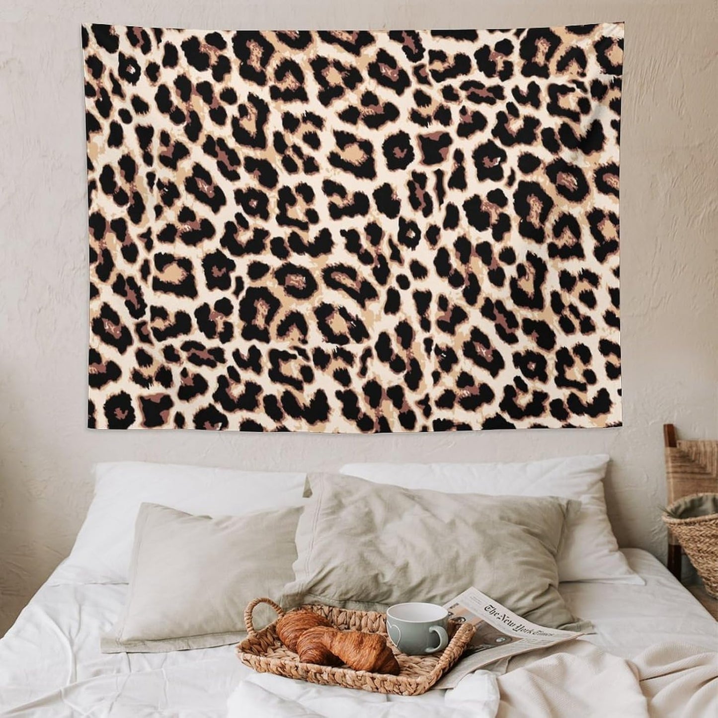 HZOHNAGO Leopard Print Tapestry Rustic Brown Leopard Wild Animal Printed Wall Tapestry Painting Wall Hanging for Bedroom Living Room Dorm 80" W x 60" H