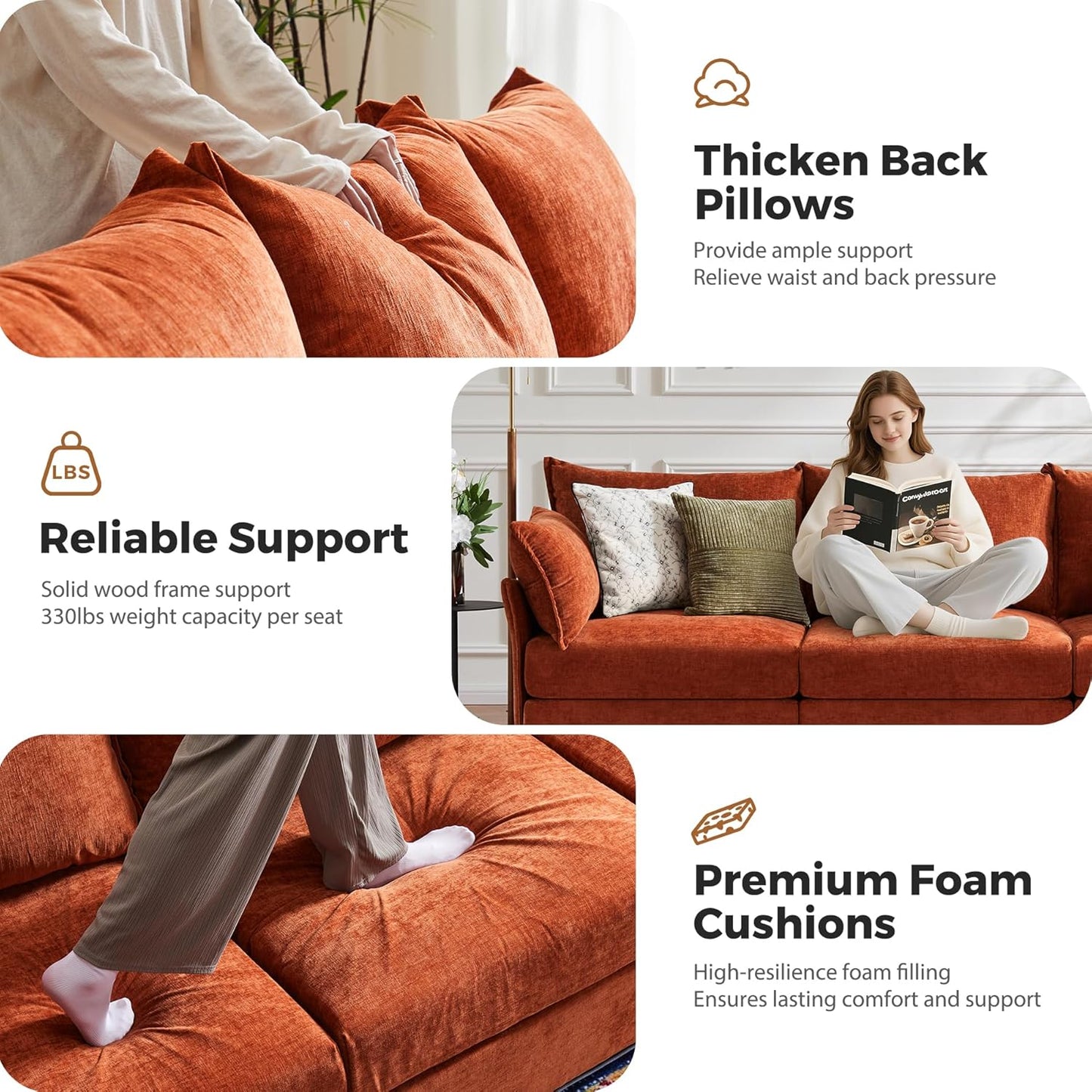 166.6" Oversized Modular Sectional Sofa, U Shaped Convertible Couch with Movable Ottoman, Large 8 Seat Corner Couches for Living Room Deep Seat Terracotta Chenille