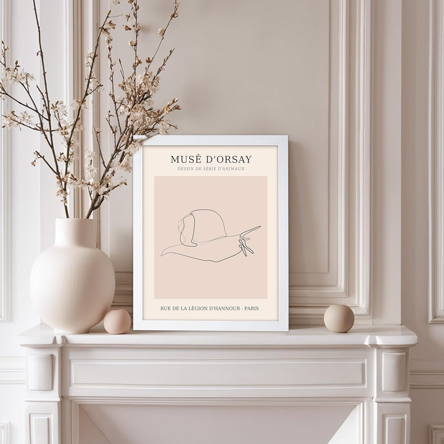 Poster Master Vintage Poster - Retro One Line Snail Drawing Print - Snail Line Art - Minimal Gift for Men, Women, Animal Lover - Abstract Wall Decor for Home, Office, 11x14 White Framed