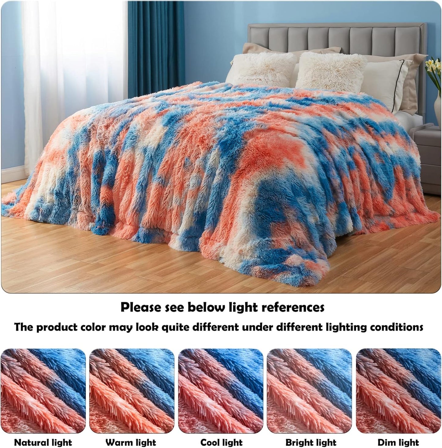 GONAAP Fuzzy Faux Fur Throw Blanket Tie-dye Sunset Super Soft Cozy Plush Fuzzy Shaggy Blanket for Couch Sofa Bed (Tie-dye Sunset, Throw(50"x60"))